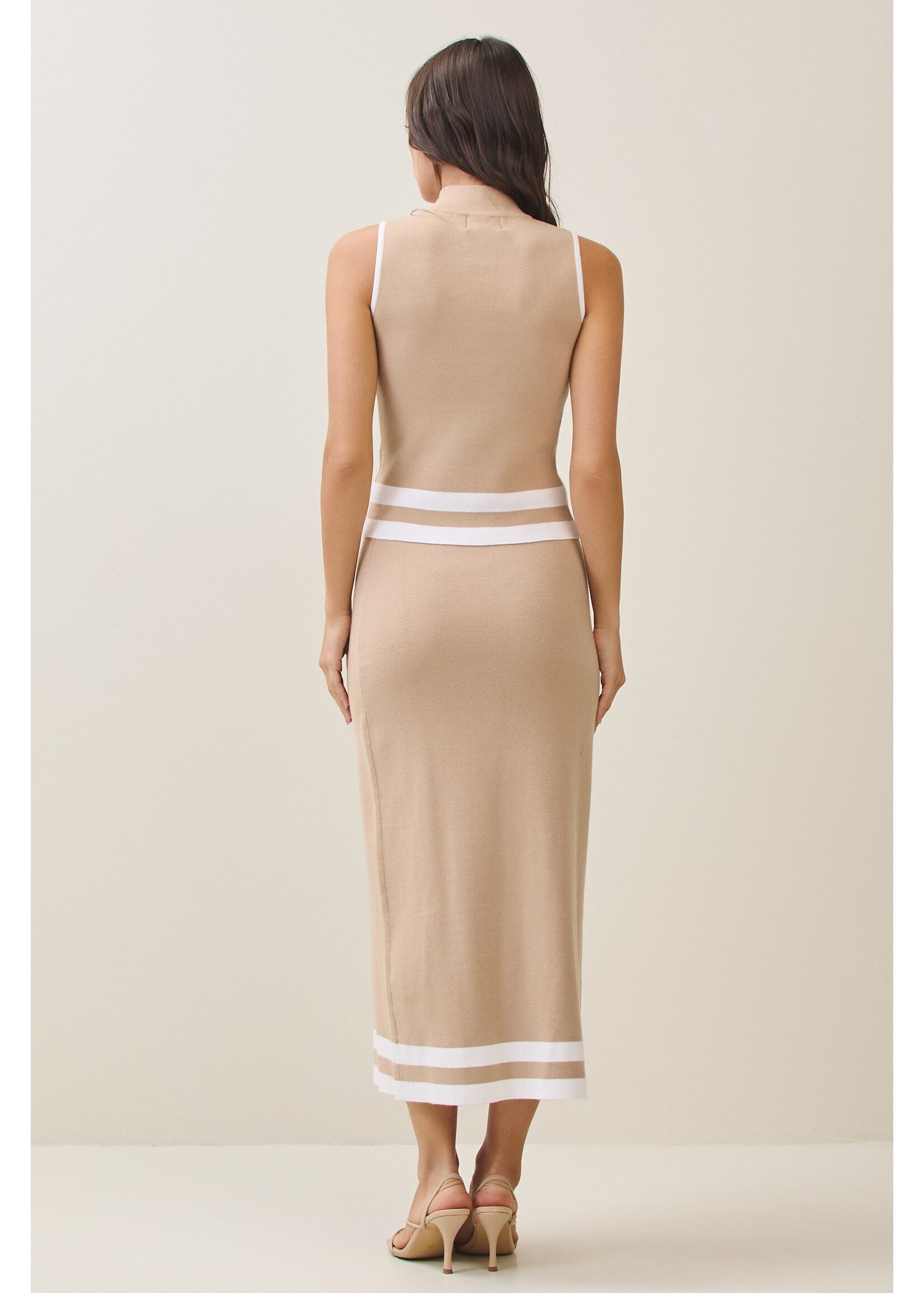 Able Bottom Stripe Detailed Mock Neck Sweater Top & Skirt Set - AS2368