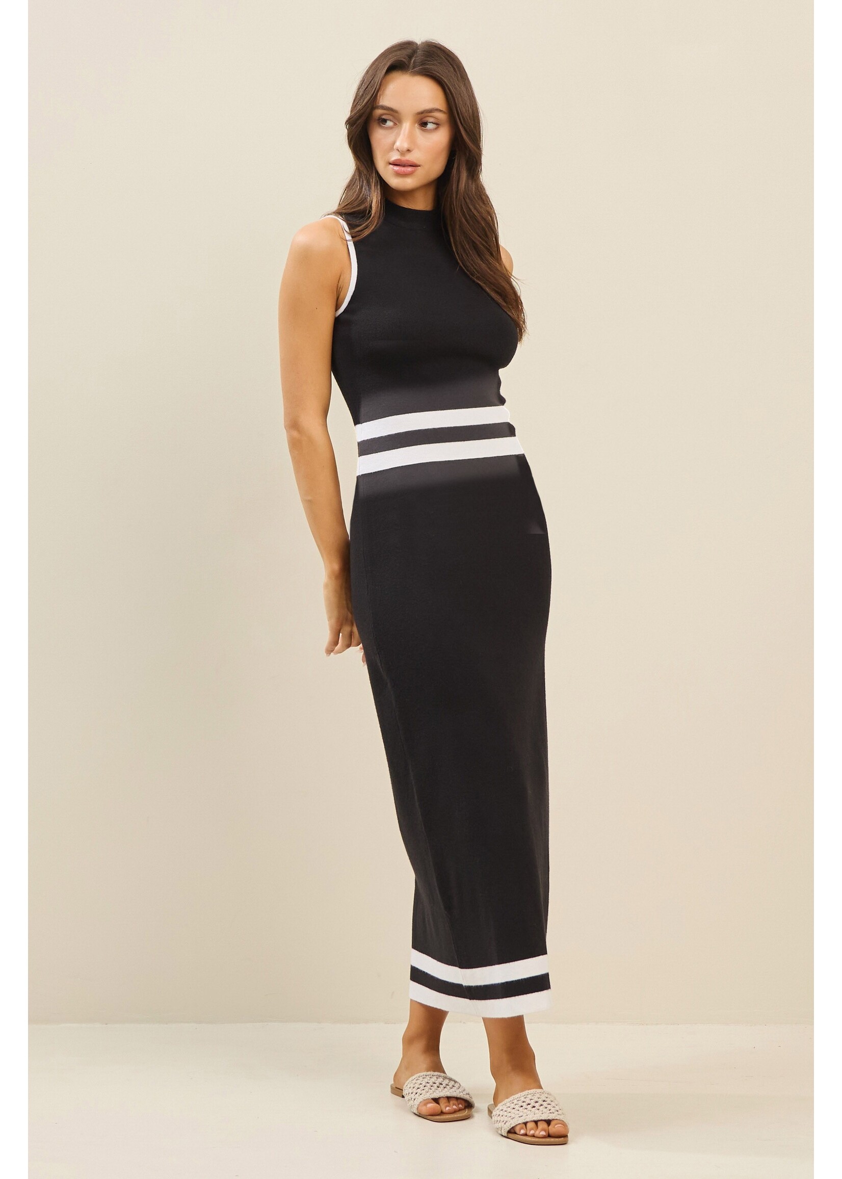 Able Bottom Stripe Detailed Mock Neck Sweater Top & Skirt Set - AS2368