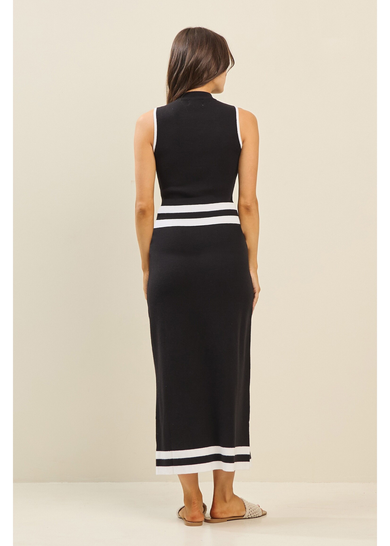 Able Bottom Stripe Detailed Mock Neck Sweater Top & Skirt Set - AS2368