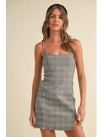 Klesis Glen Checker Front Side Slit Sleeveless Mini Dress - ID8735