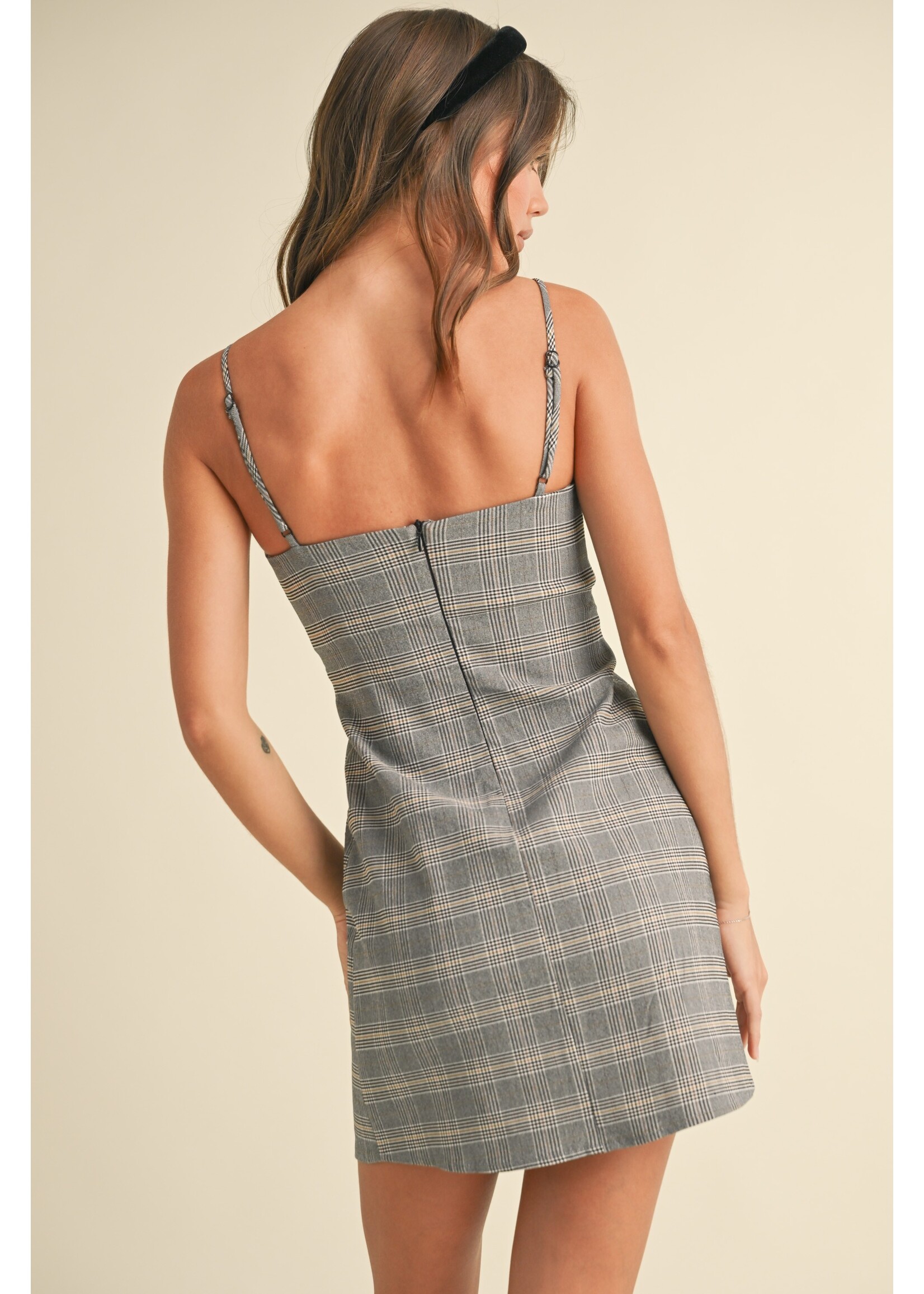 Klesis Glen Checker Front Side Slit Sleeveless Mini Dress - ID8735