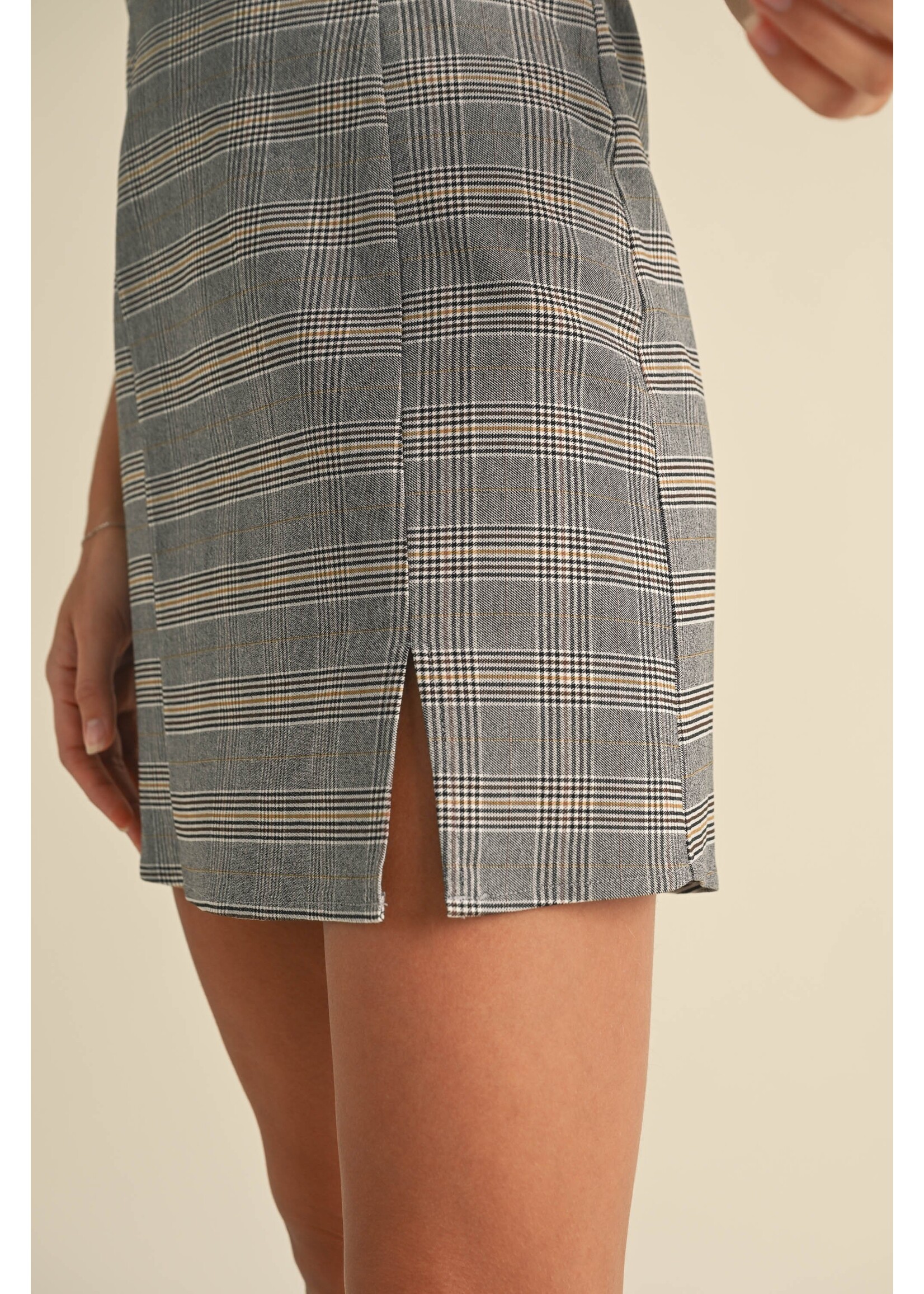 Klesis Glen Checker Front Side Slit Sleeveless Mini Dress - ID8735