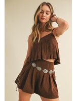 Klesis Suede Pleated Sleeveless Top & Skort - IST5842-A
