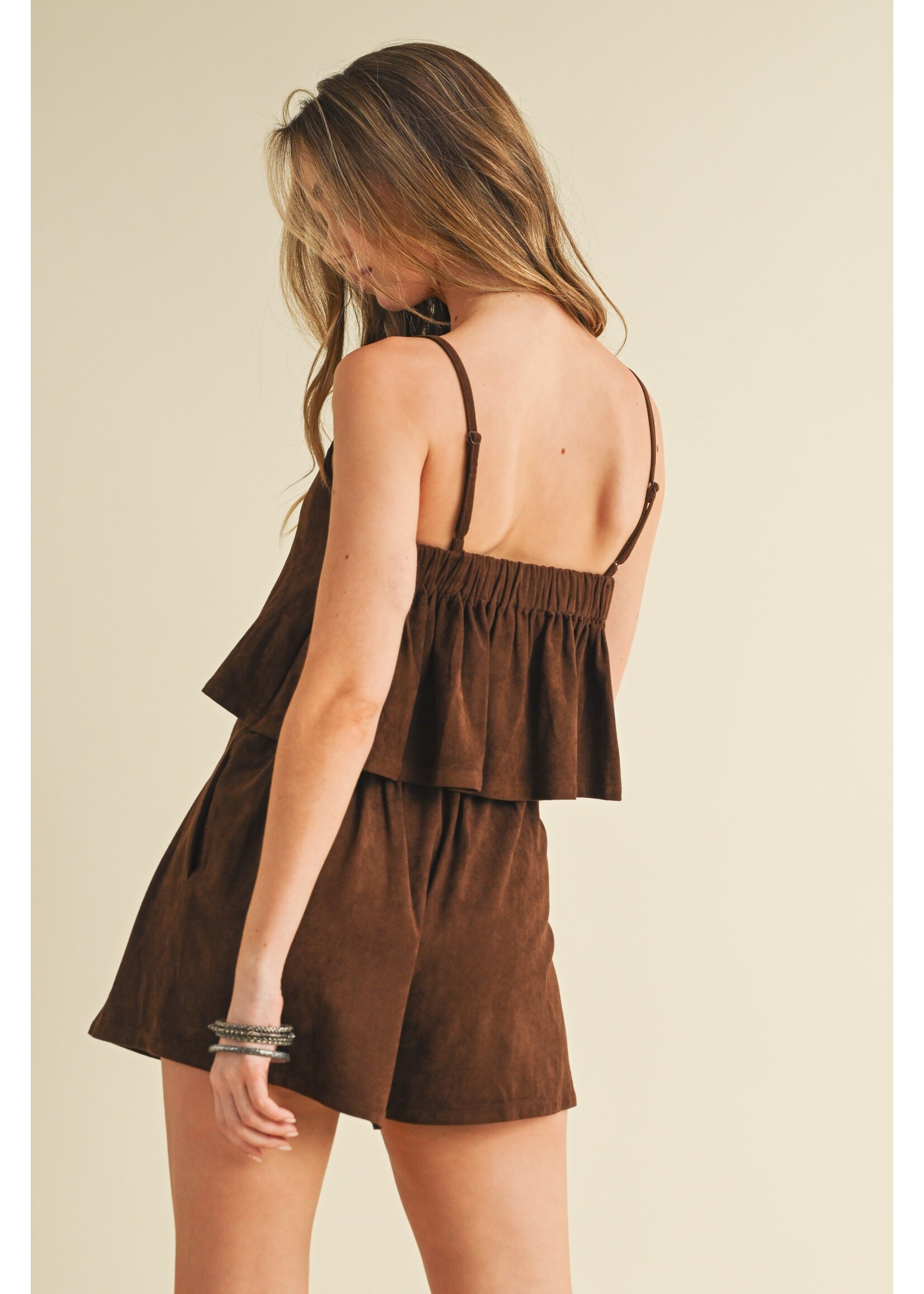 Klesis Suede Pleated Sleeveless Top & Skort - IST5842-A