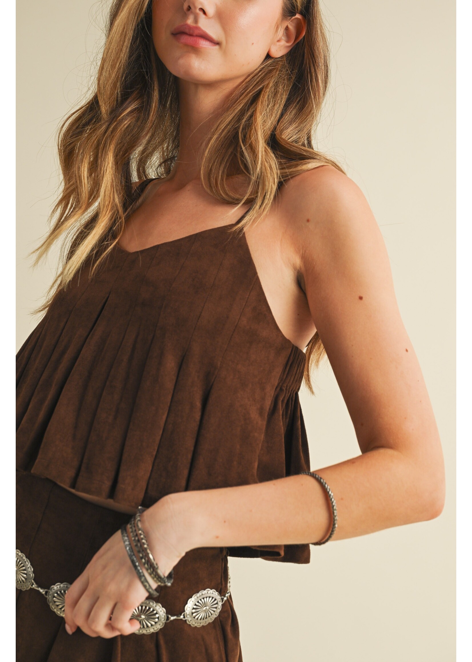 Klesis Suede Pleated Sleeveless Top & Skort - IST5842-A