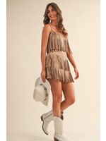 Klesis Suede Fringe Crop Top and Tiered Mini - IST6057
