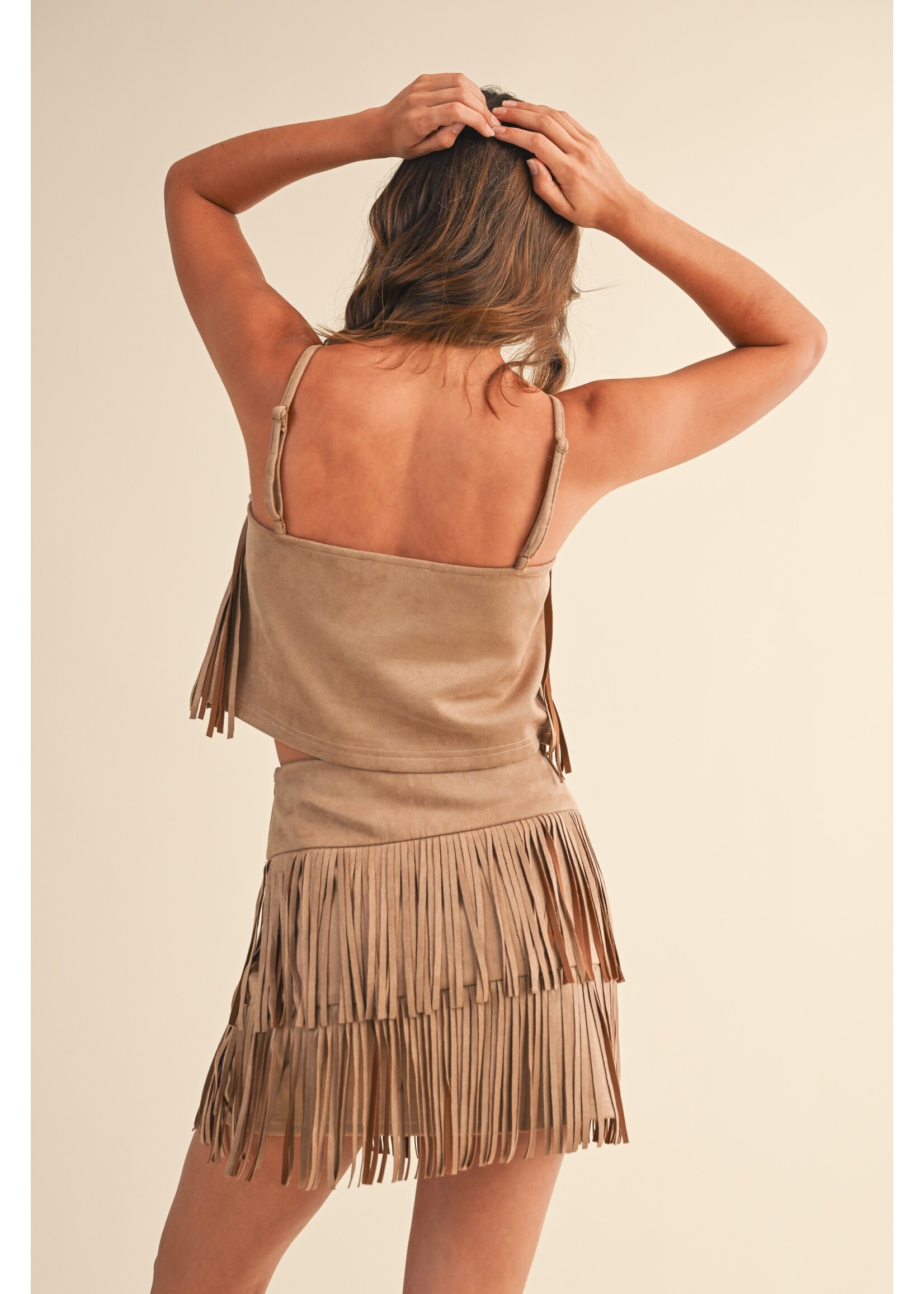 Klesis Suede Fringe Crop Top and Tiered Mini - IST6057