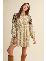 &Merci Floral Contrast Sleeve Mini Dress - MDR4169