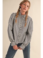 &Merci Striped Ruffled Button Down Long Sleeve - MTP4319