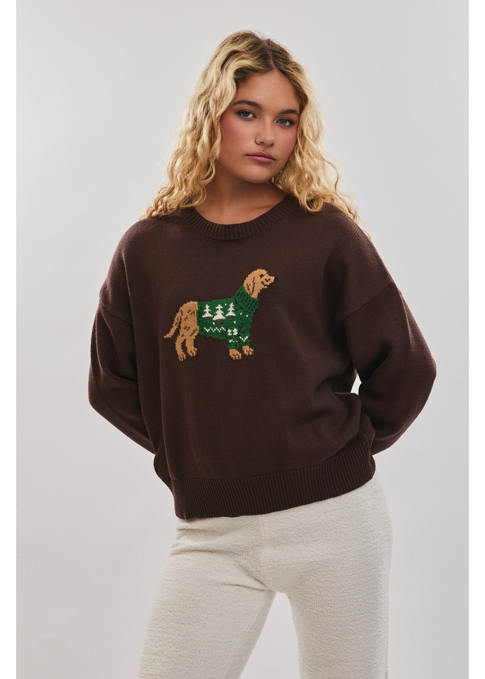 Le Lis Crew Neck Dog with Sweater Graphic Sweater - IWT6001-4