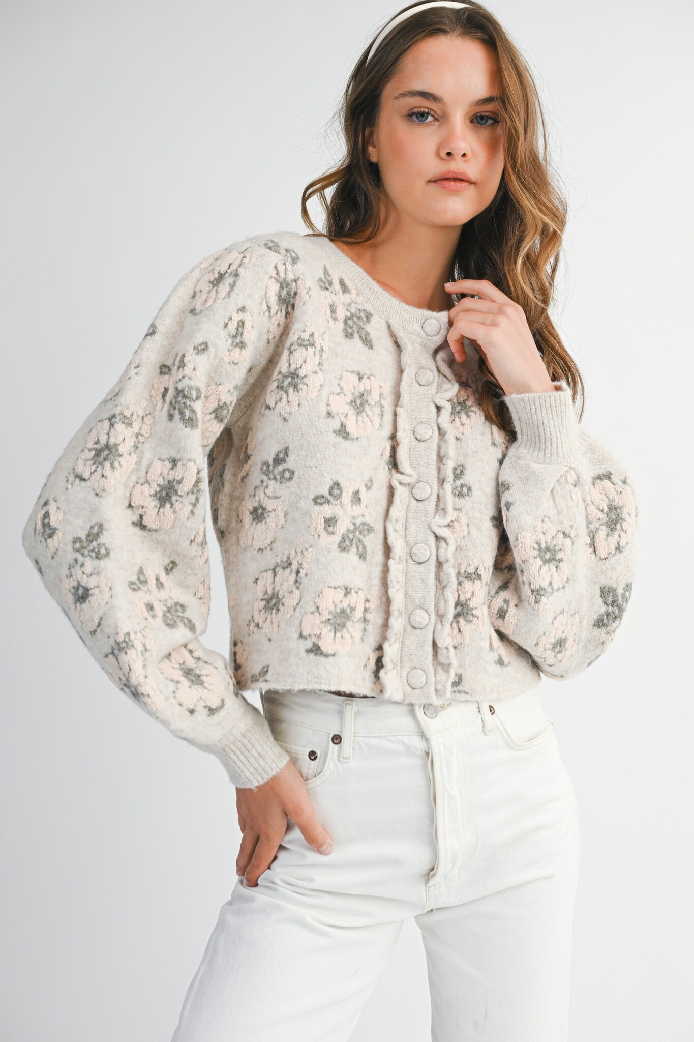 Floral Jacquard Knit Cardigan Jacket - MJK6518 - Meo's Suite