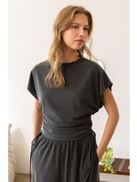 elle grey Side Ruching Short Sleeve Top - 1382ET