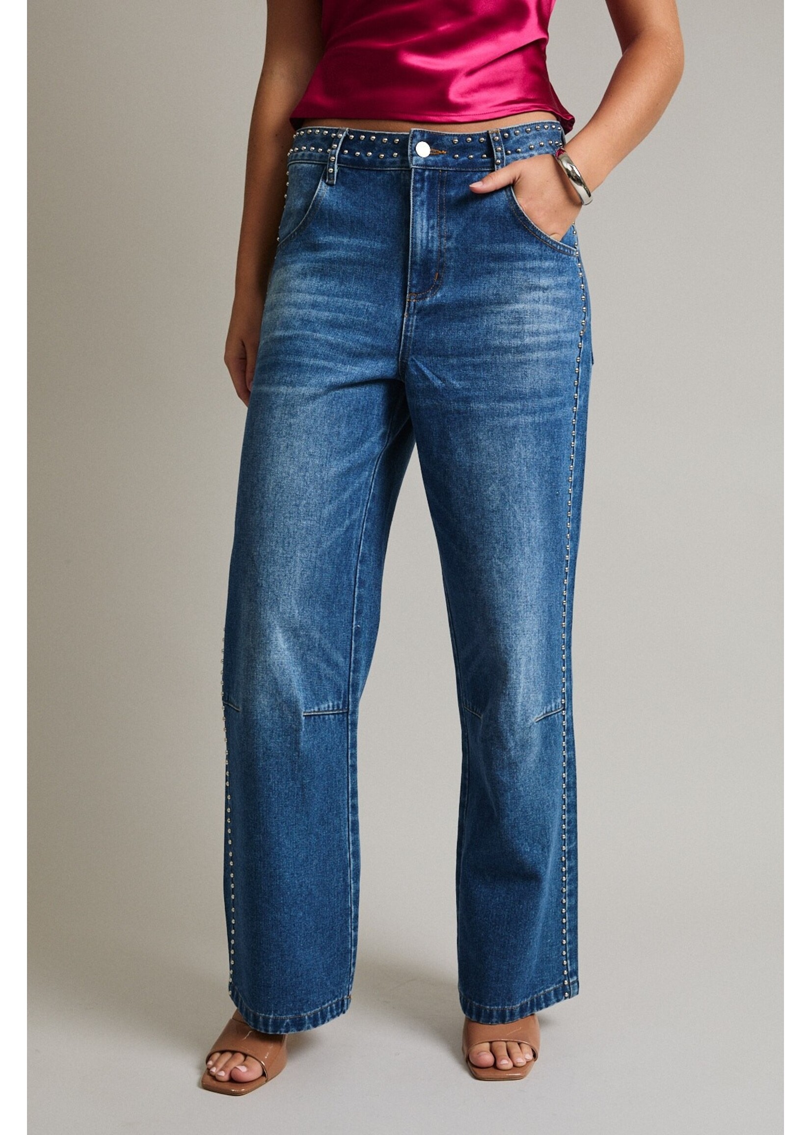 Le Lis Mid-Rise Denim Pants with Stud Detail - PP6653
