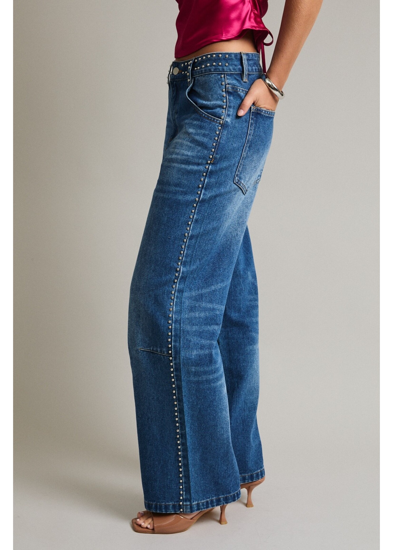 Le Lis Mid-Rise Denim Pants with Stud Detail - PP6653