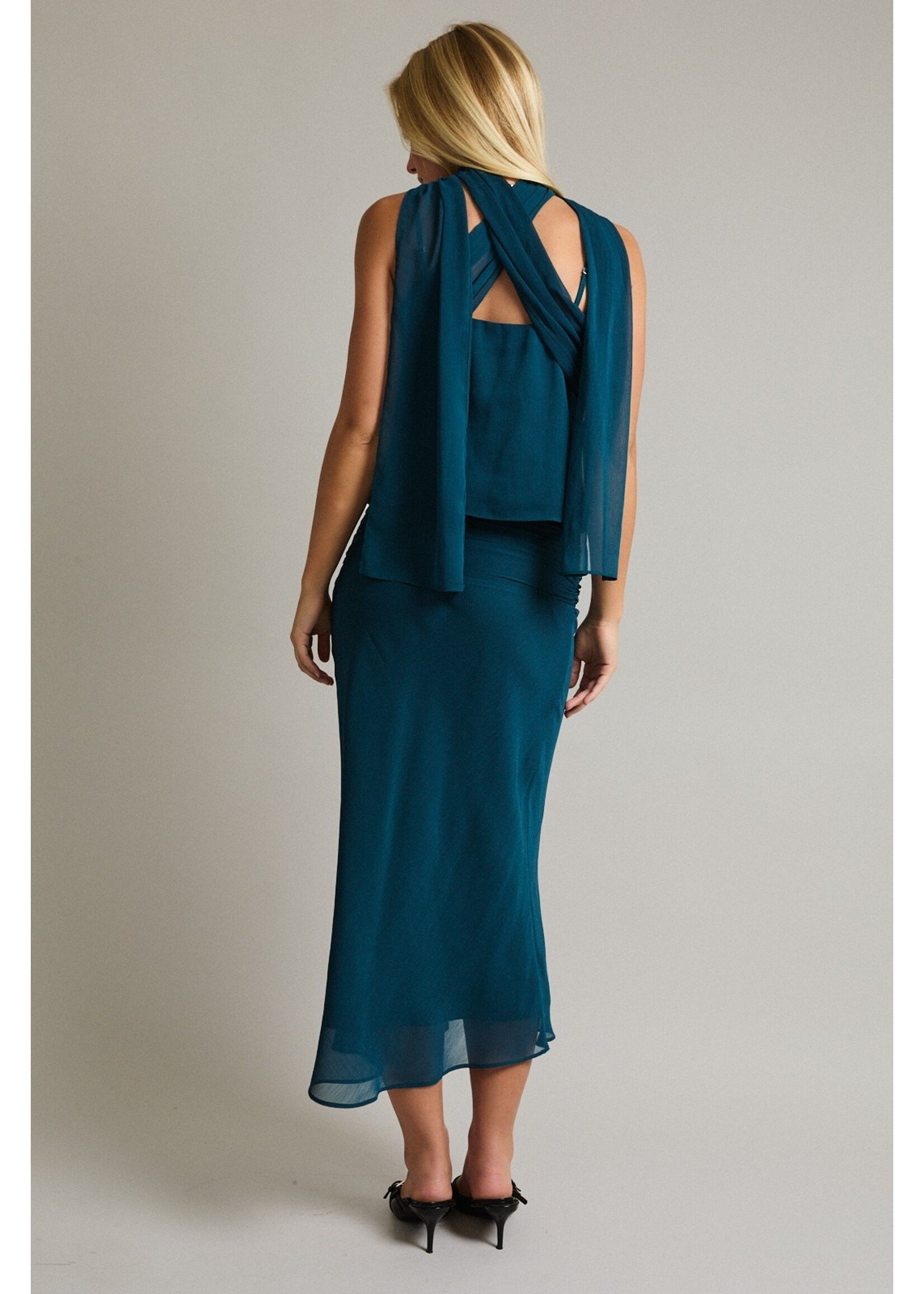 Le Lis Sleeveless Top with Scarf and Maxi Skirt Set - PTS6936