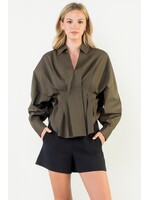 THML Collared Long Sleeve V-neck Top - THS1820