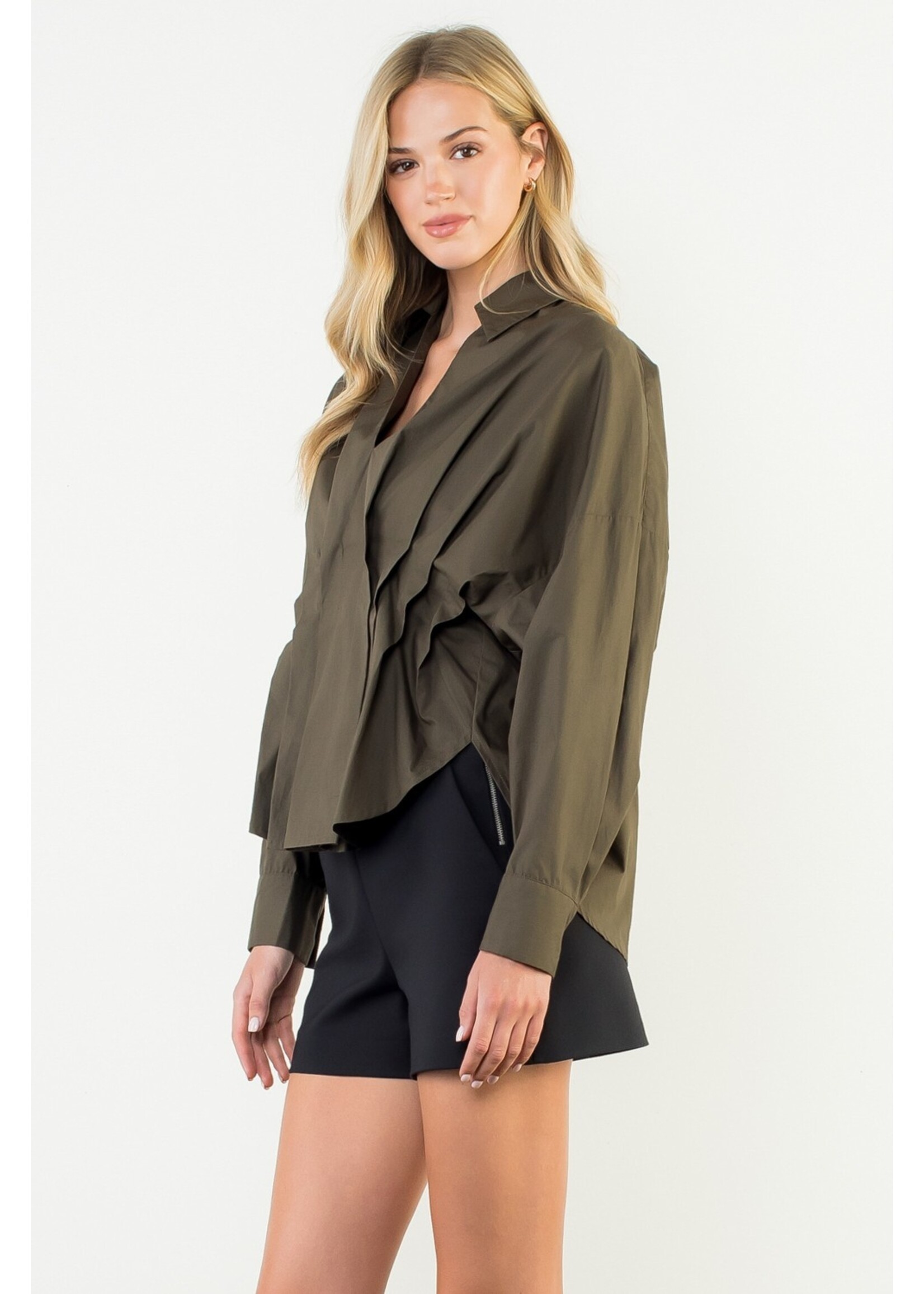 THML Collared Long Sleeve V-neck Top - THS1820