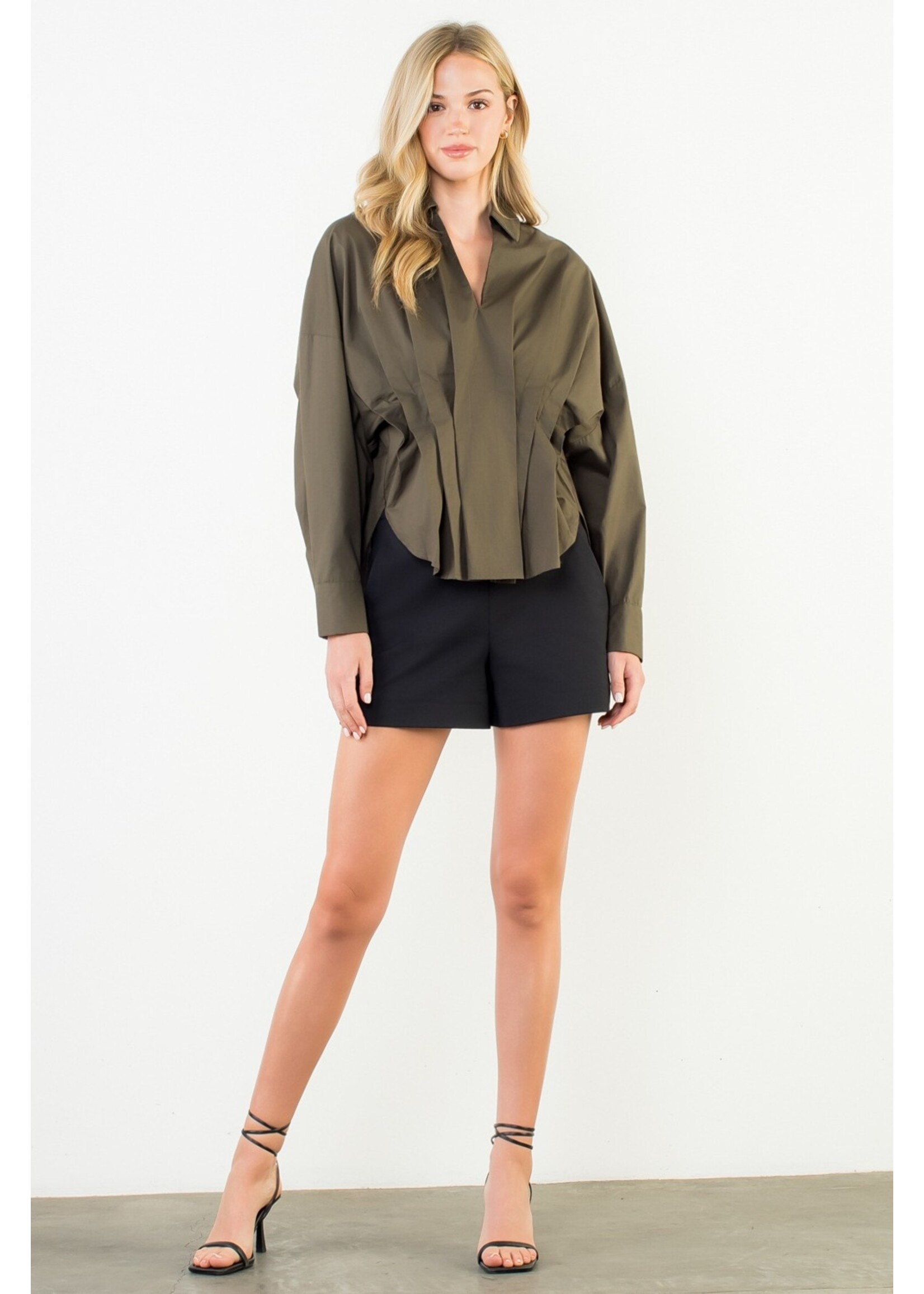 THML Collared Long Sleeve V-neck Top - THS1820