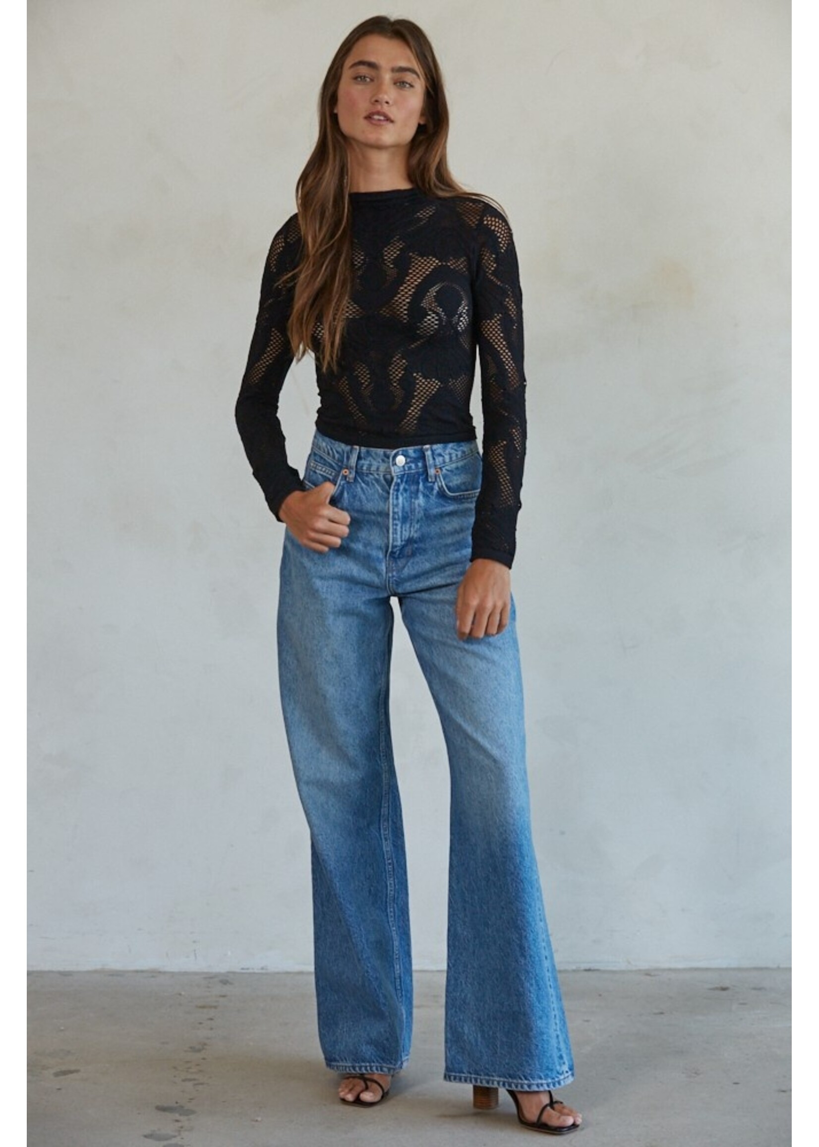 By Together Jacquard Fishnet Layering Top Seamless - S1228