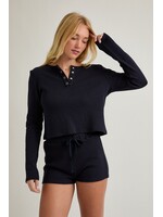 Le Lis Long Sleeve Waffle Knit Top with Low Waist Micro Shorts Set - PTP6942