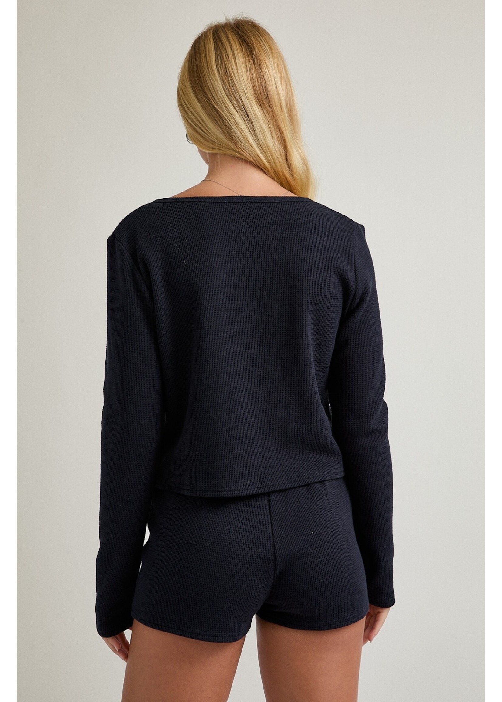 Le Lis Long Sleeve Waffle Knit Top with Low Waist Micro Shorts Set - PTP6942