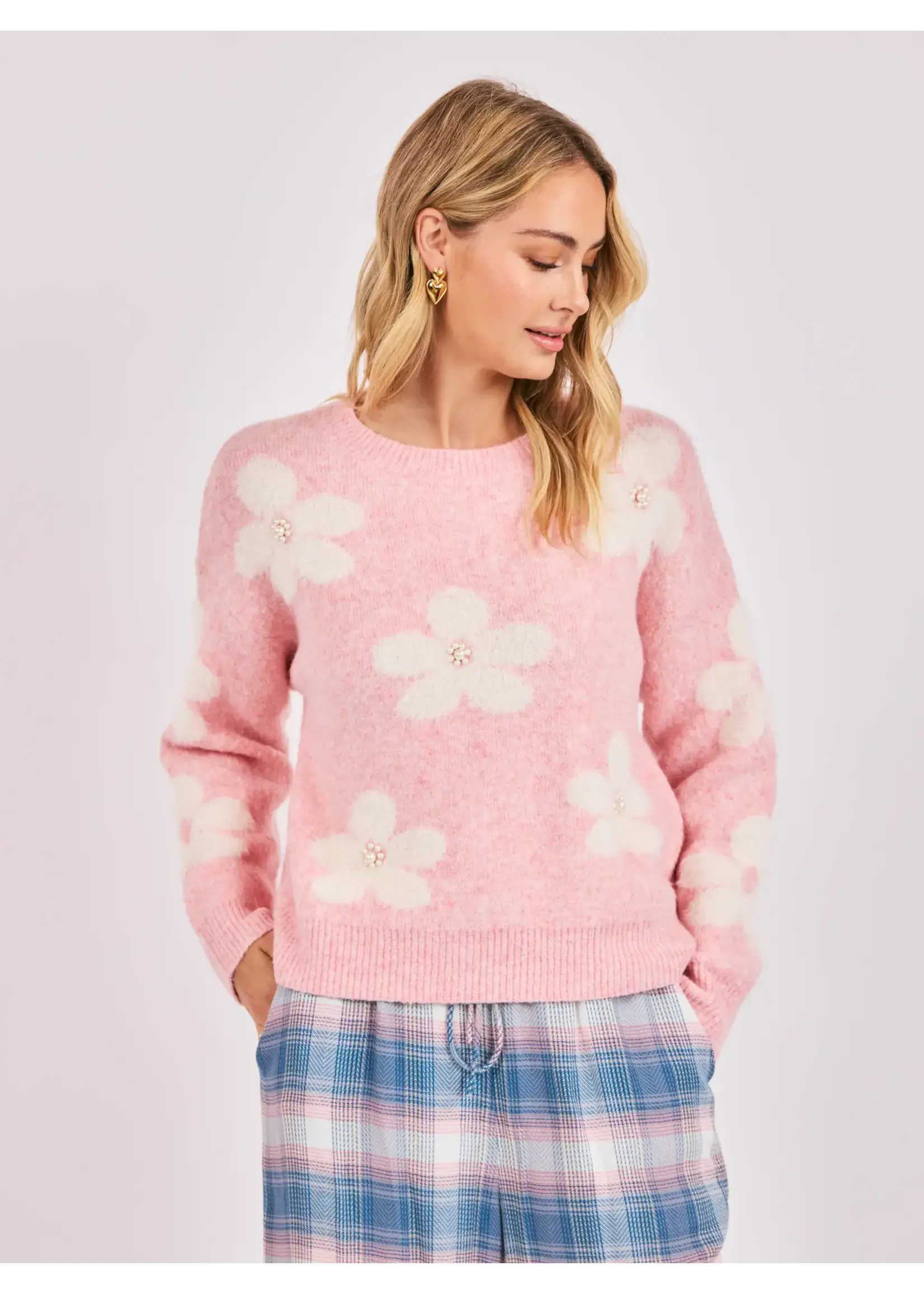 Sadie & Sage Flower Mama Pearl Embellished Sweater - AH4439