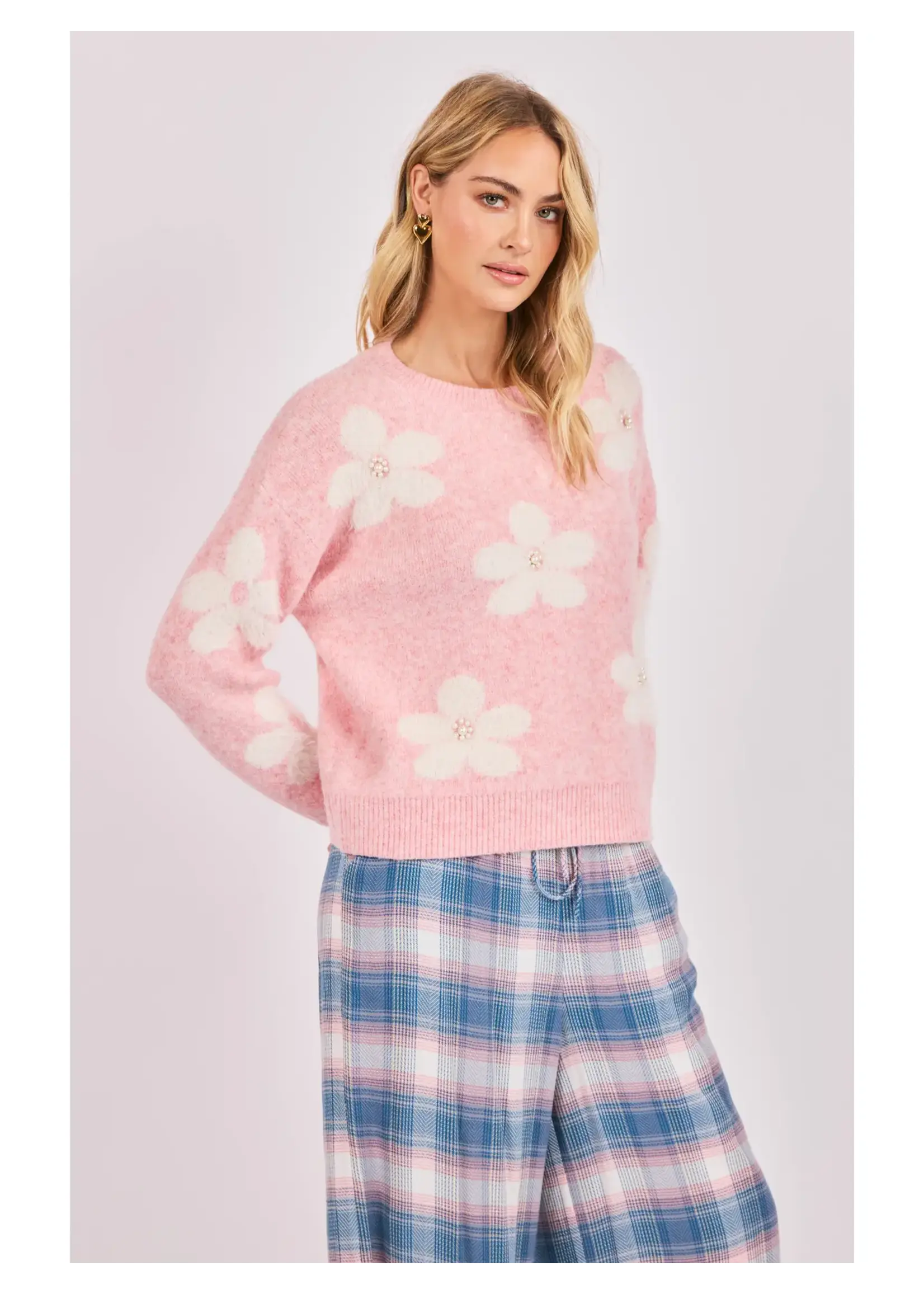 Sadie & Sage Flower Mama Pearl Embellished Sweater - AH4439