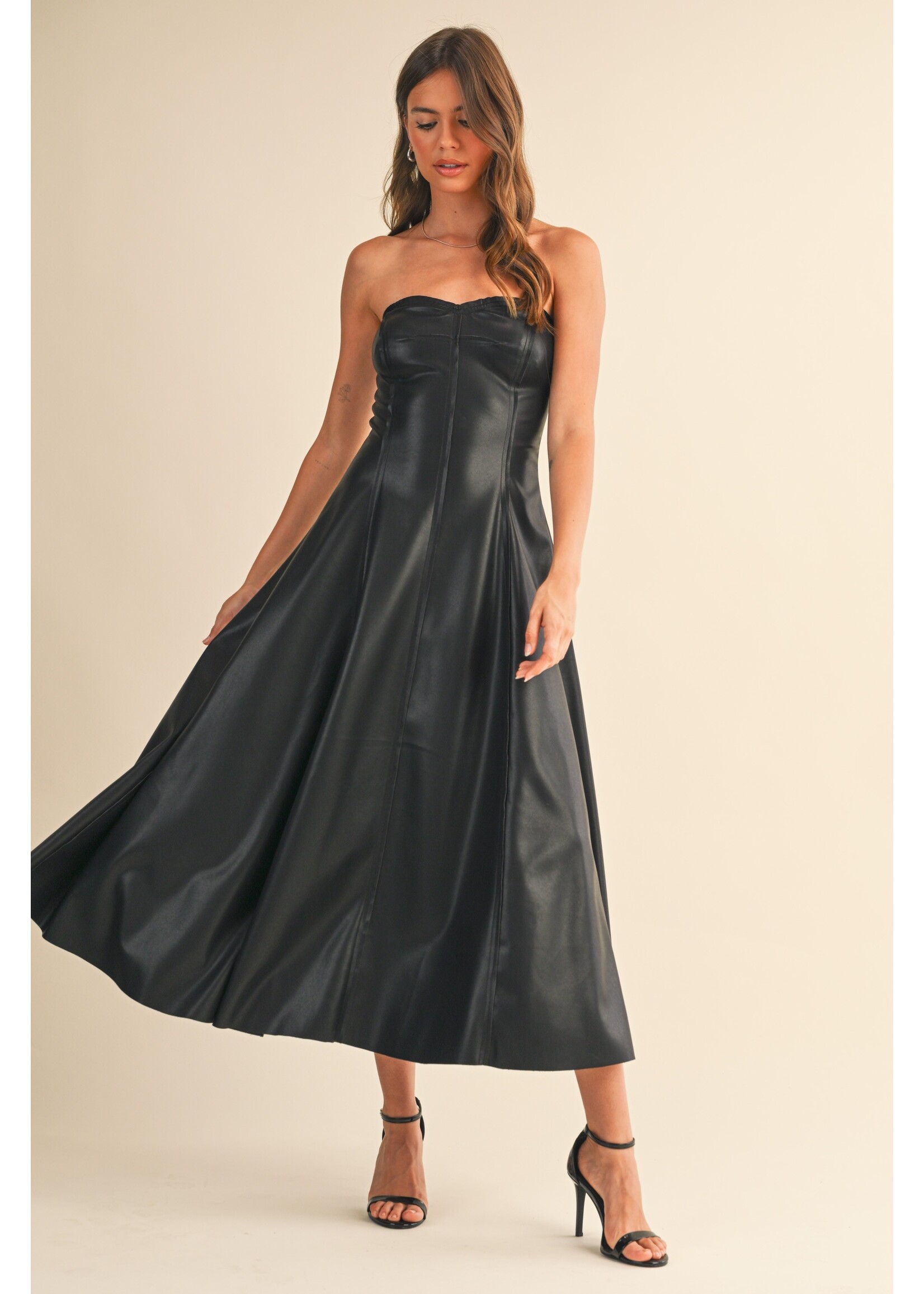 Klesis Faux Leather Structure Flare Midi - ID9651