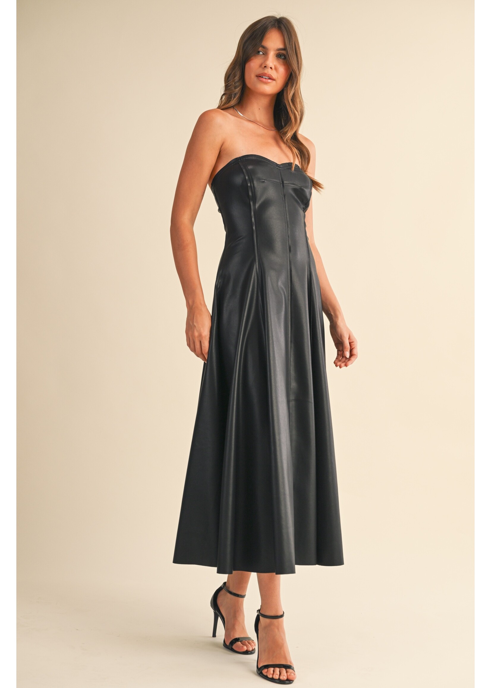 Klesis Faux Leather Structure Flare Midi - ID9651