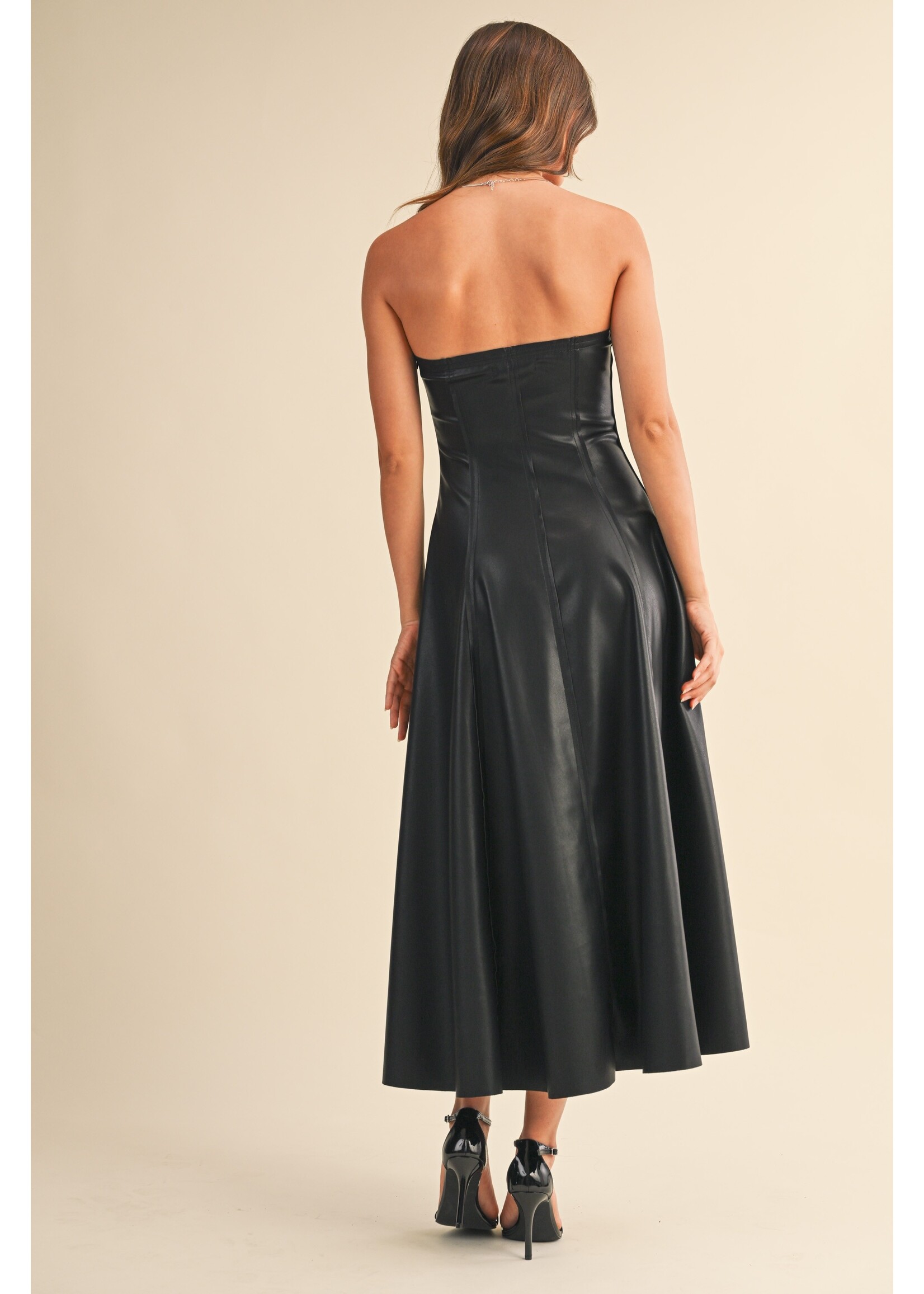 Klesis Faux Leather Structure Flare Midi - ID9651