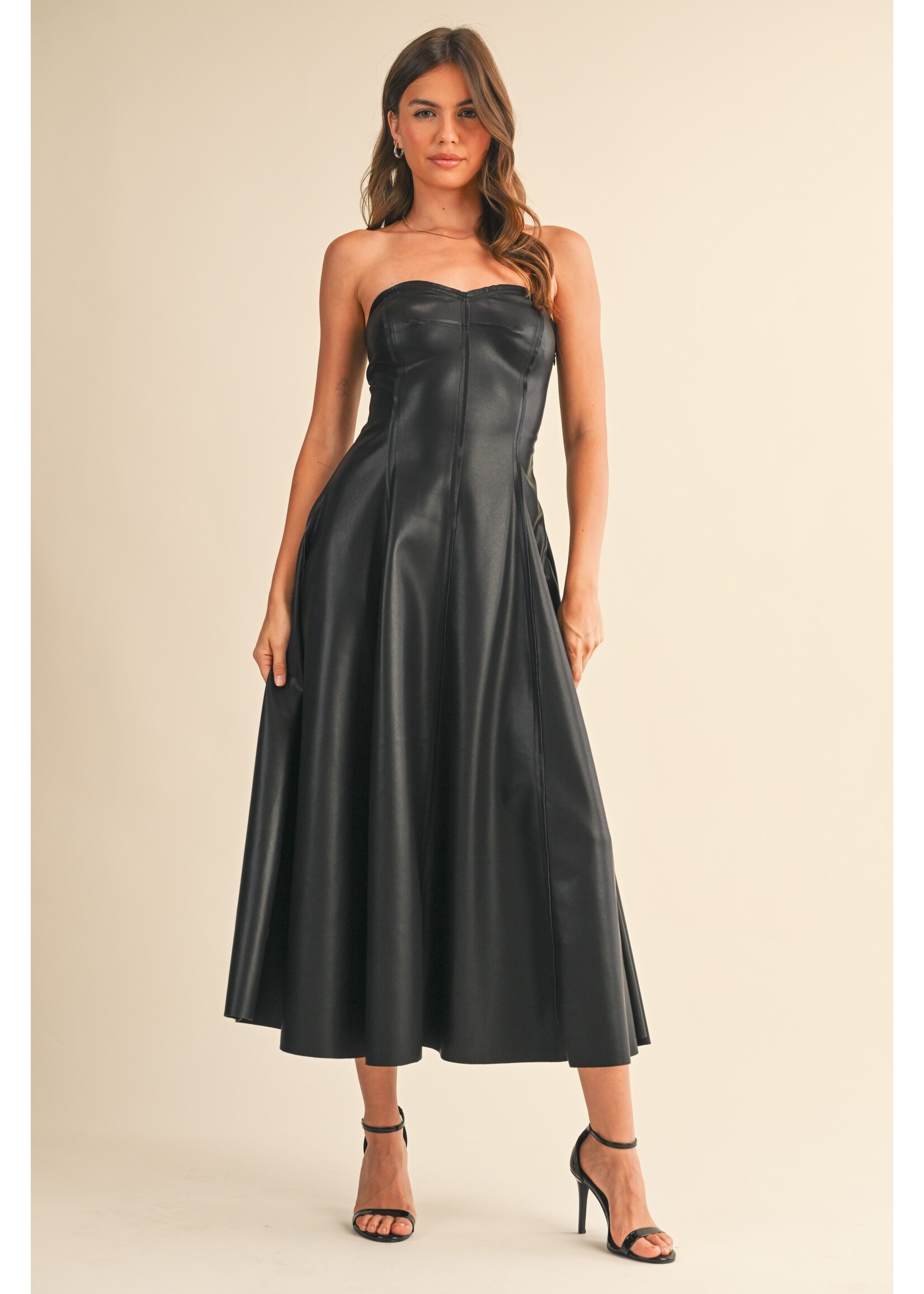 Klesis Faux Leather Structure Flare Midi - ID9651