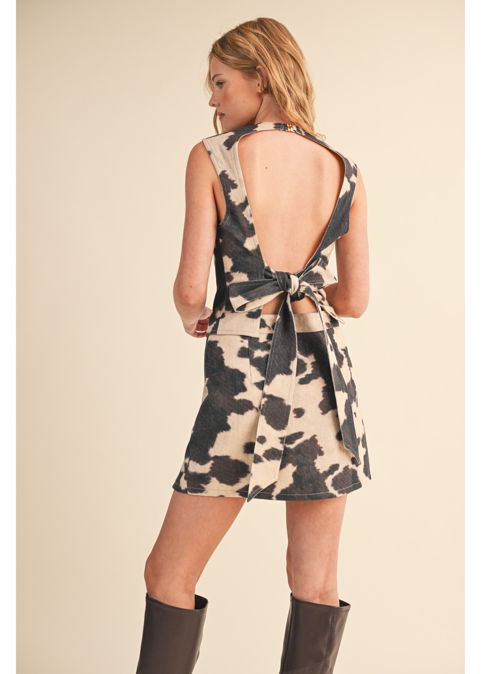 Klesis Cow Denim Open back Top and Skort - IST5697-D