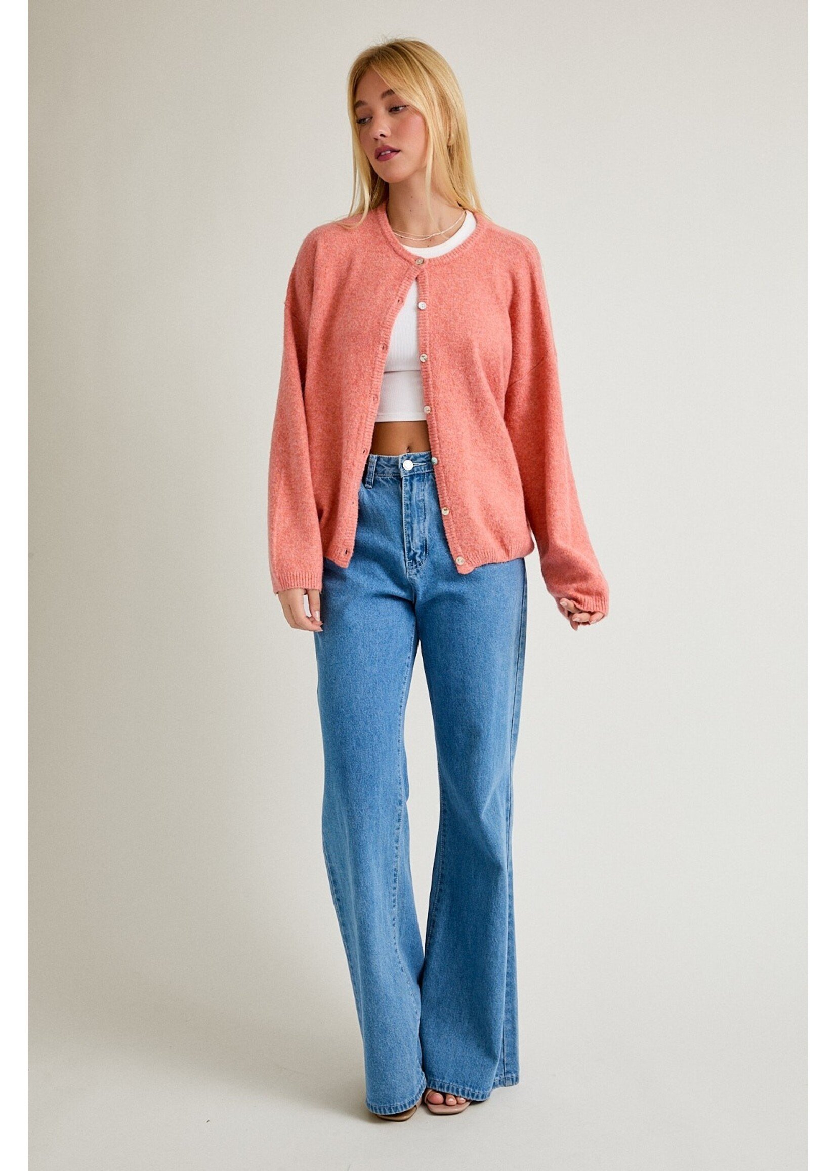 Le Lis Long Sleeve Crew Neck Sweater Cardigan - IWJ5904