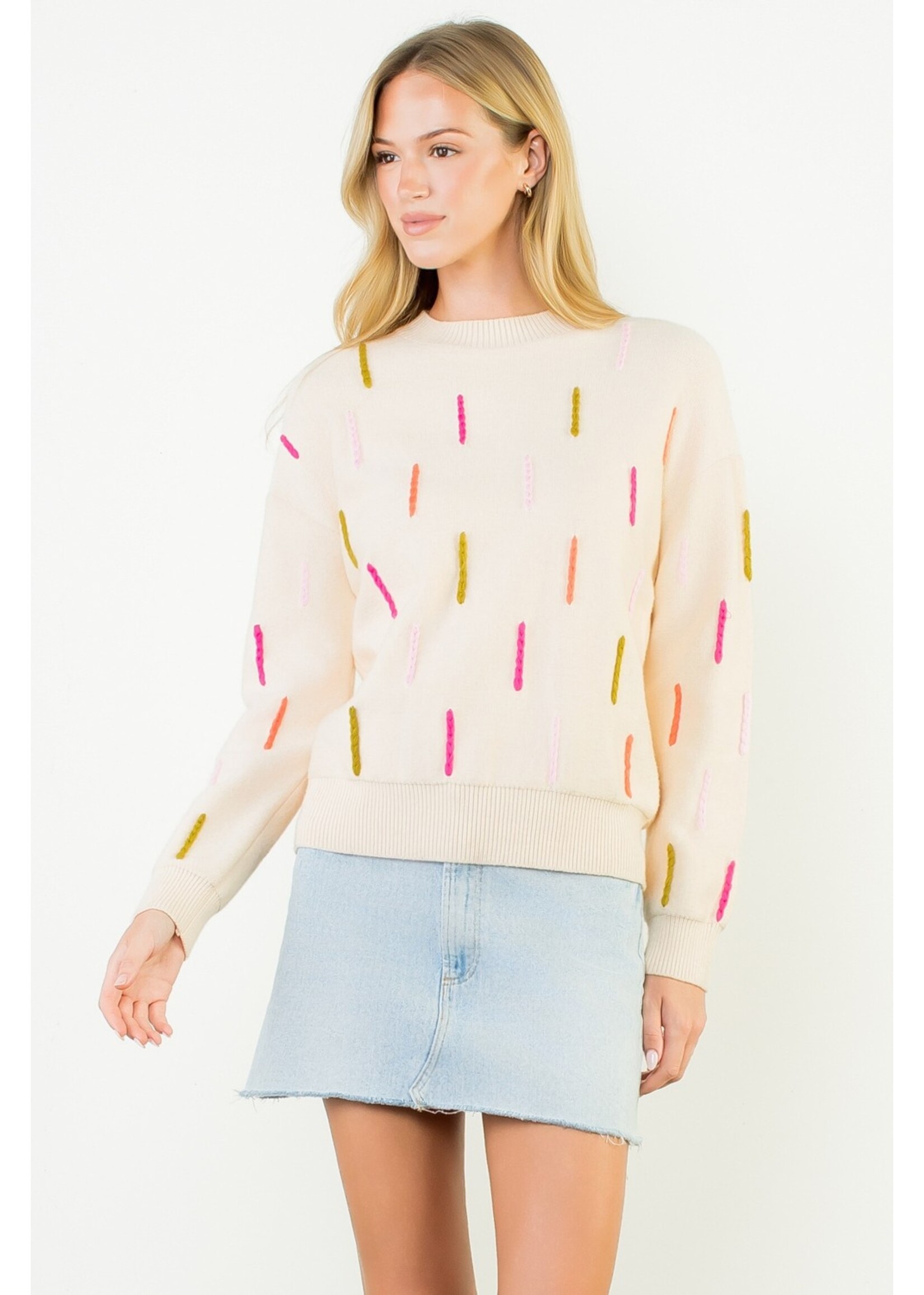 THML Multi Color Embroidered Knit Sweater - WK0582