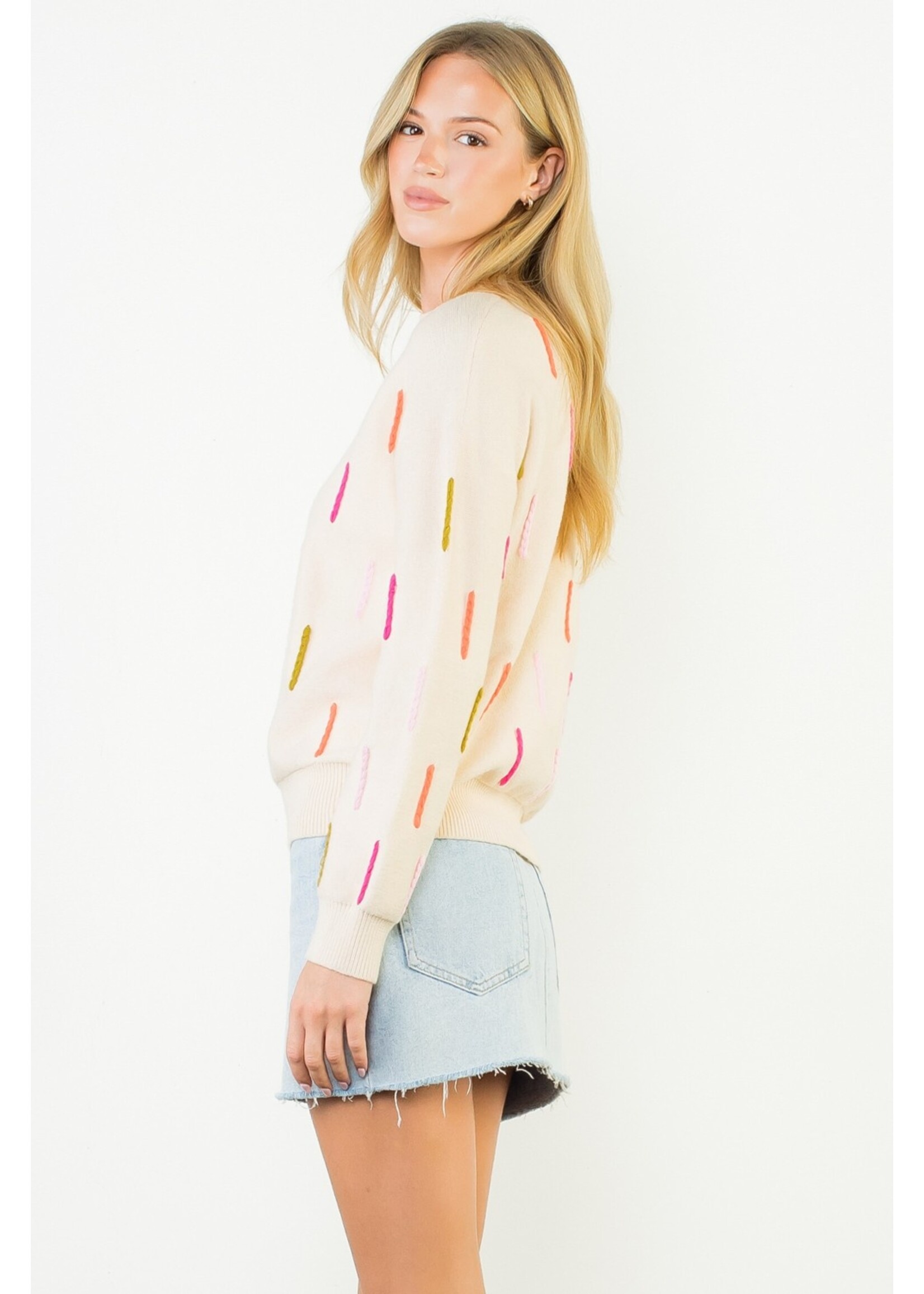 THML Multi Color Embroidered Knit Sweater - WK0582