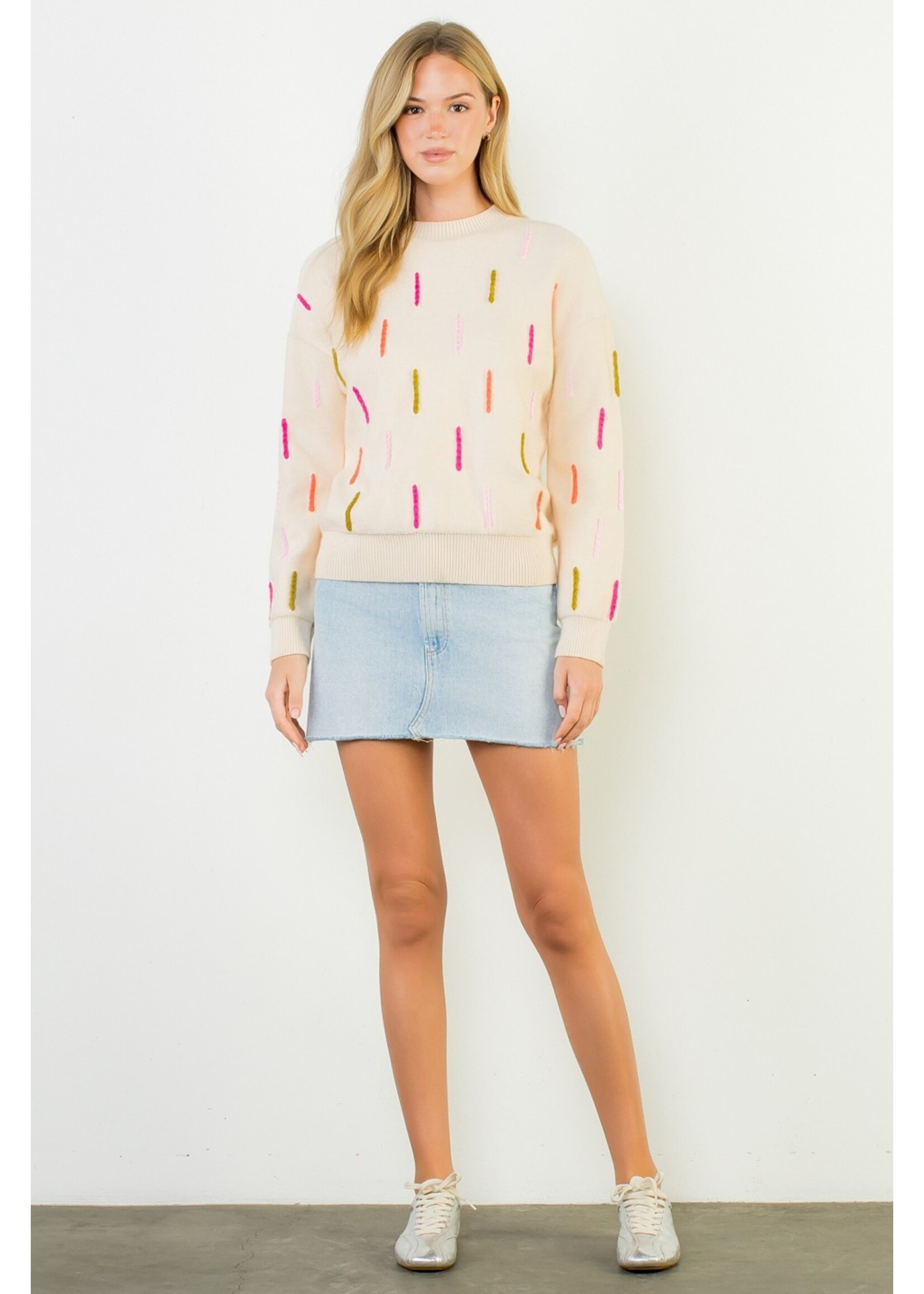 THML Multi Color Embroidered Knit Sweater - WK0582