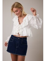 Le Lis Long Sleeve V-Neck Ruffle Detail Crop Blouse - IT5948