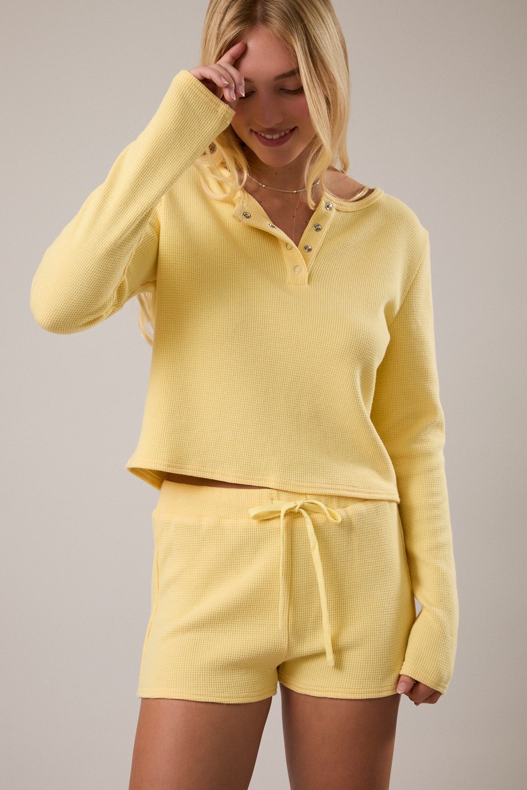 Waffle Knit Top with Low Waist Micro Short Set - PTP6942 - Meo's Suite
