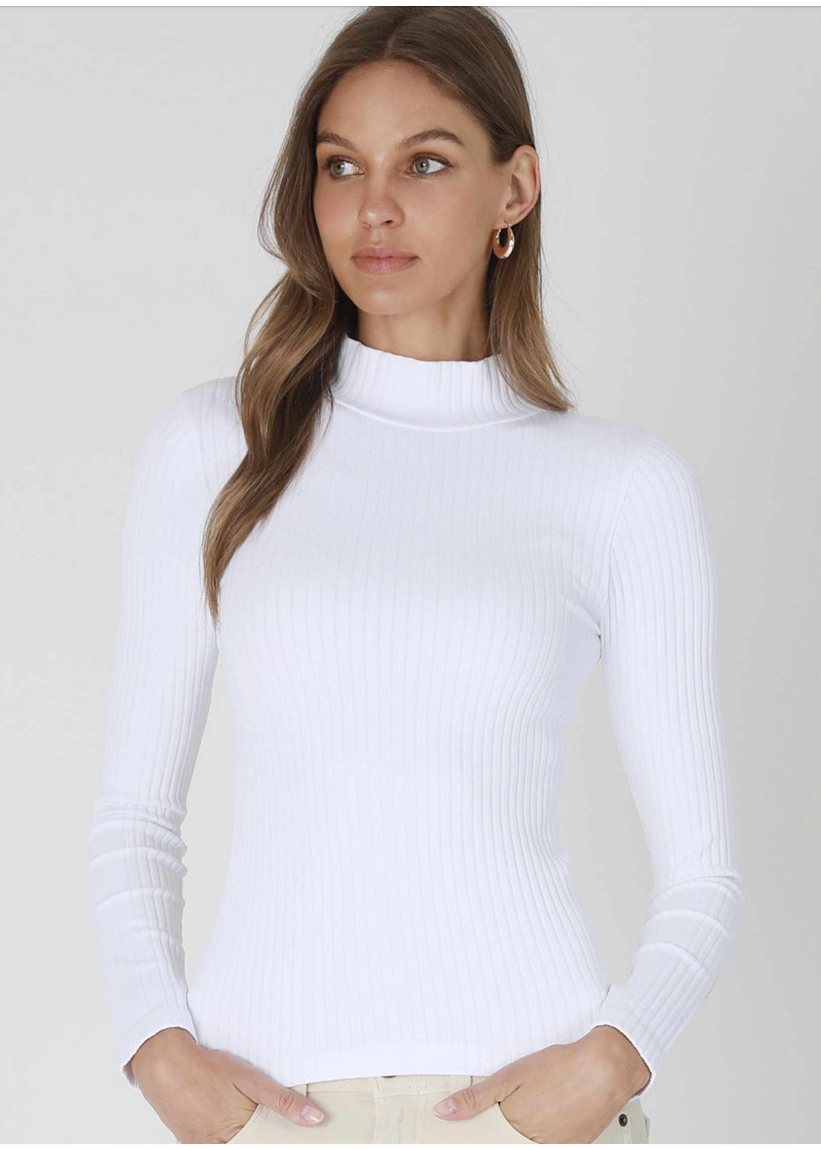 NikiBiki Wide Ribbed Mock Neck LS Top - NS8424
