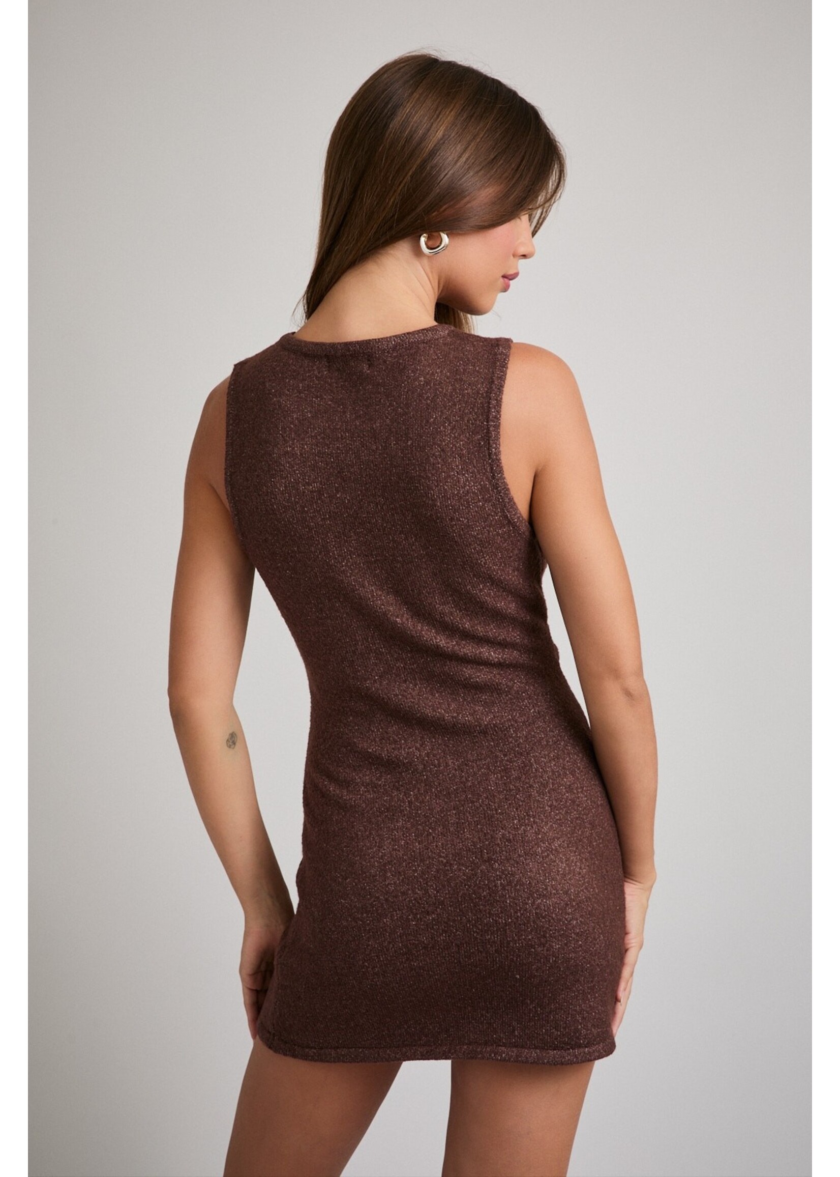 Le Lis Sleeveless Round Neck Waist Tie Detail Sweater Mini Dress - IWD6167