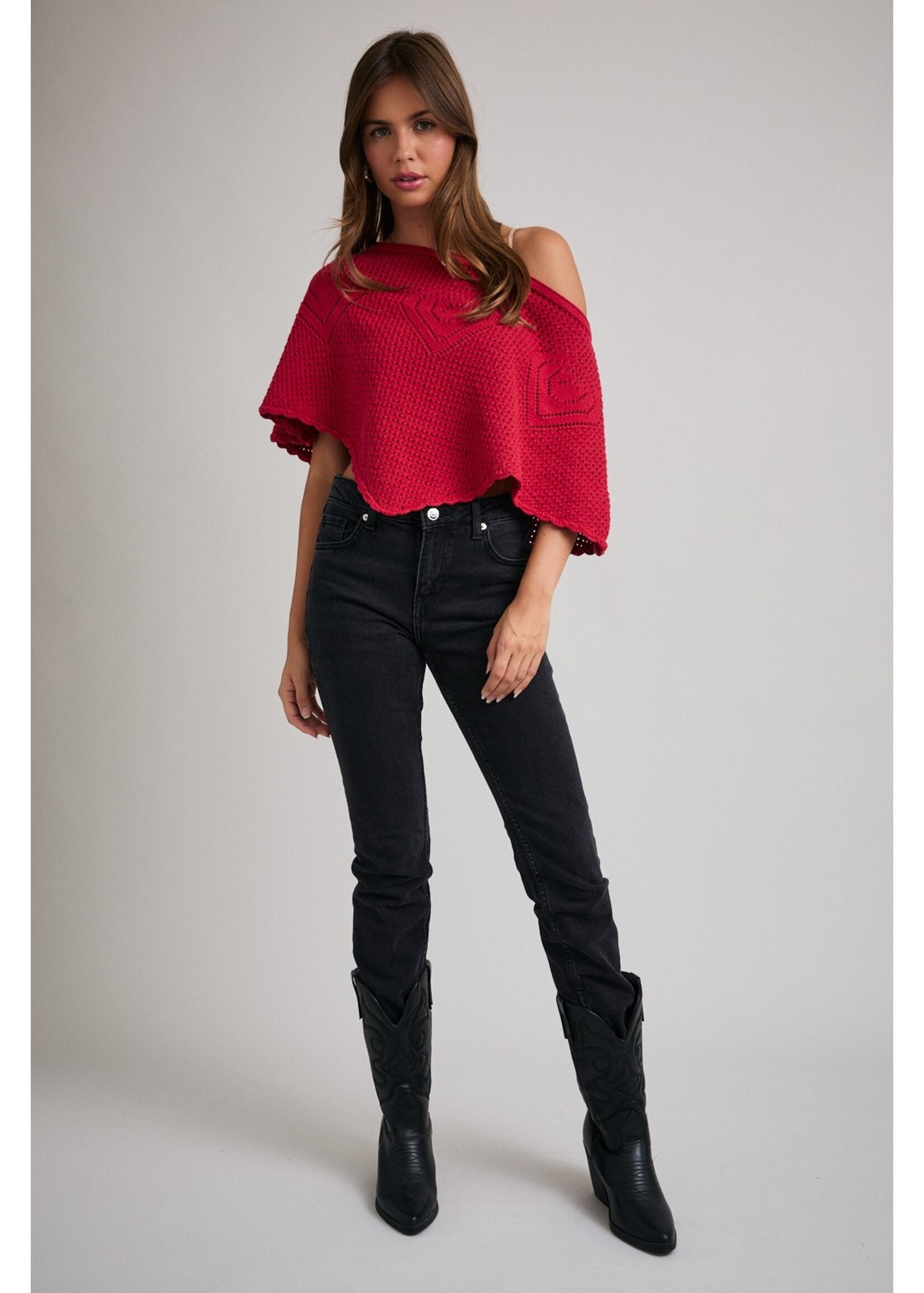 Le Lis Off Shoulder Crochet Poncho - IWT6375