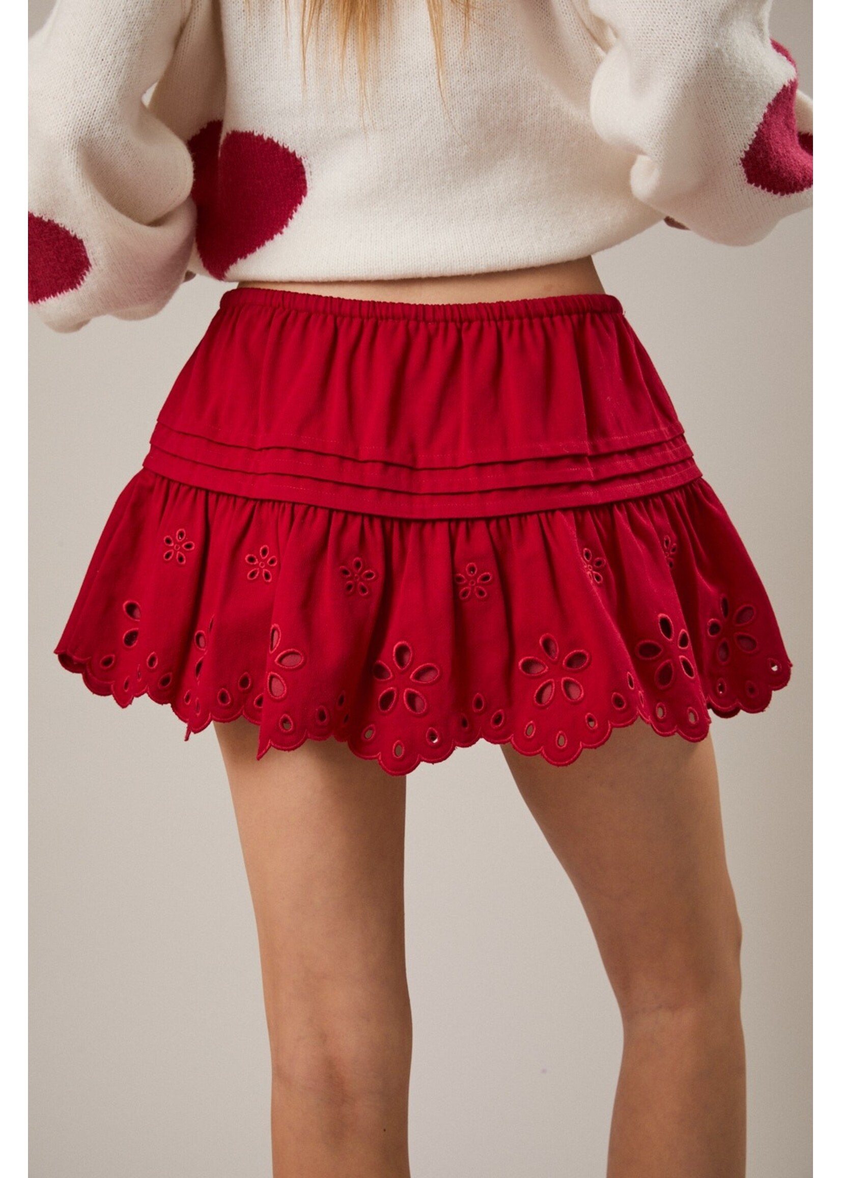 Le Lis Eyelet Embroidered Scallop Flare Mini Skirt - SS3432