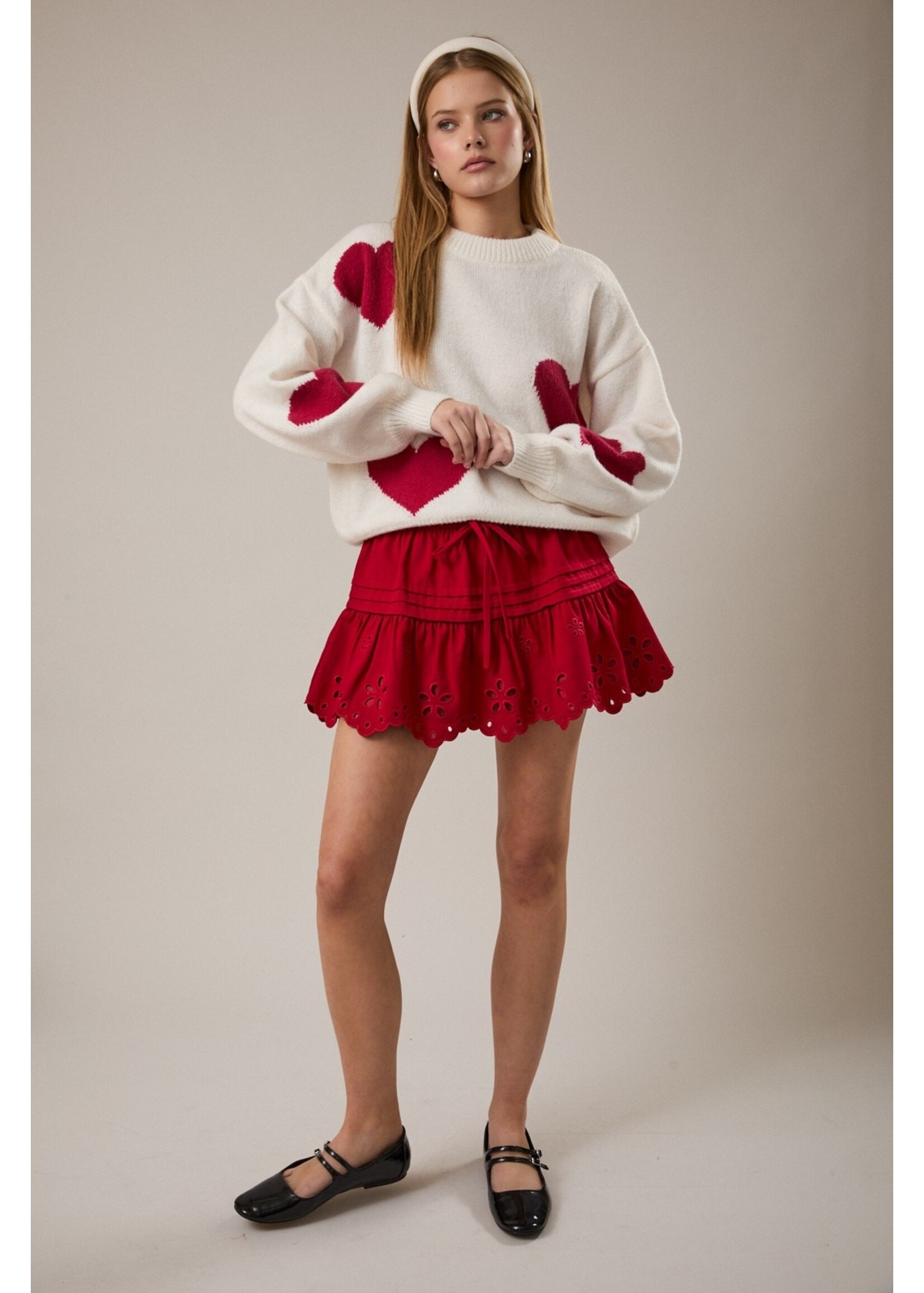 Le Lis Eyelet Embroidered Scallop Flare Mini Skirt - SS3432