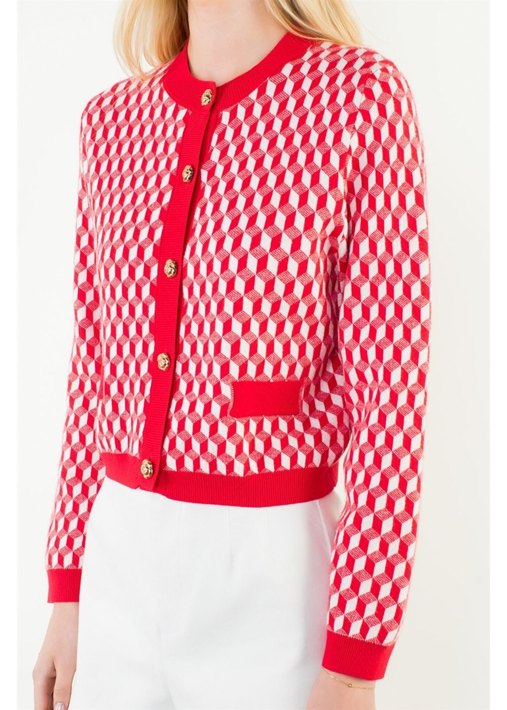 THML Long Sleeve Geometric Print Cardigan - TMK2321