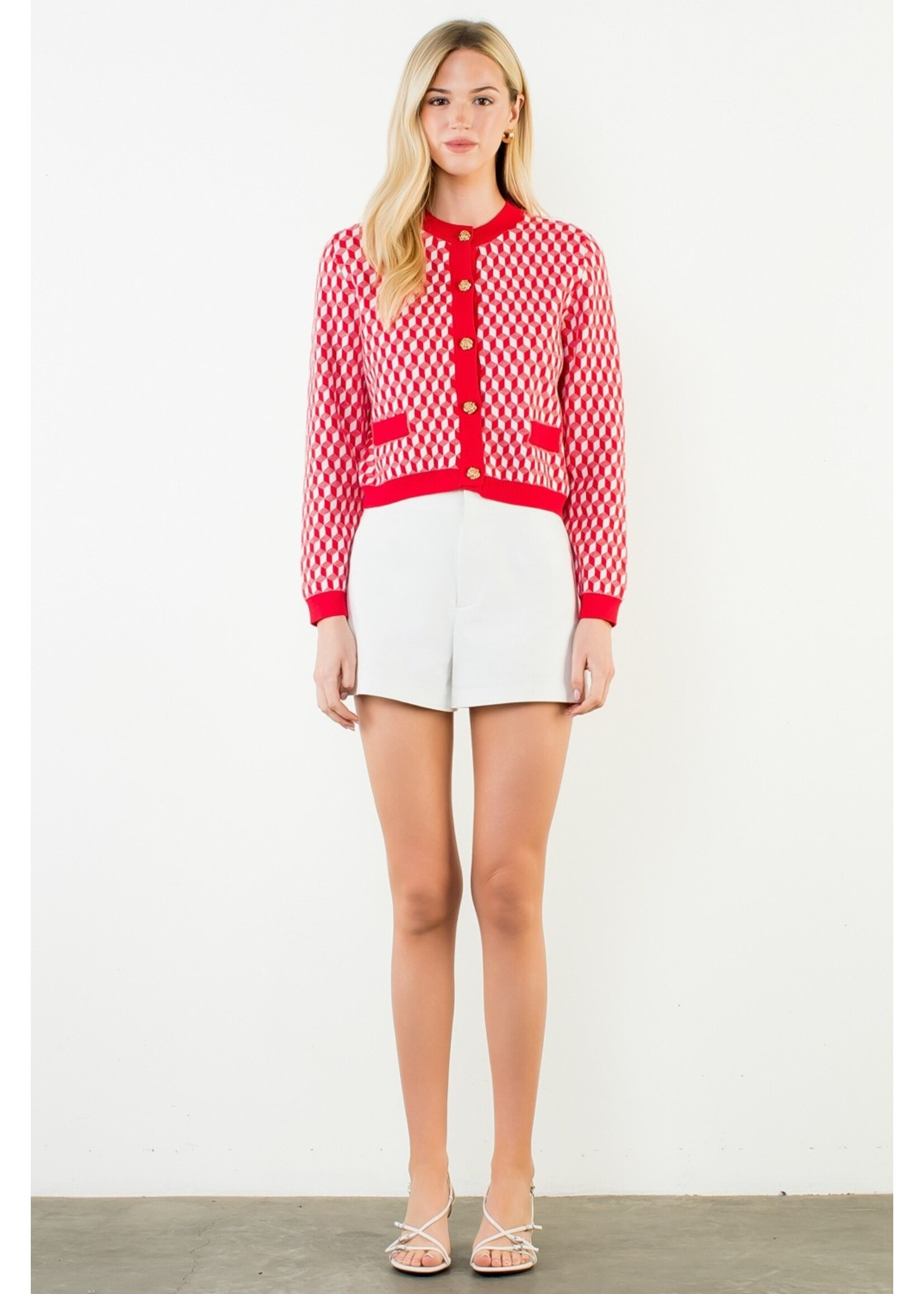 THML Long Sleeve Geometric Print Cardigan - TMK2321