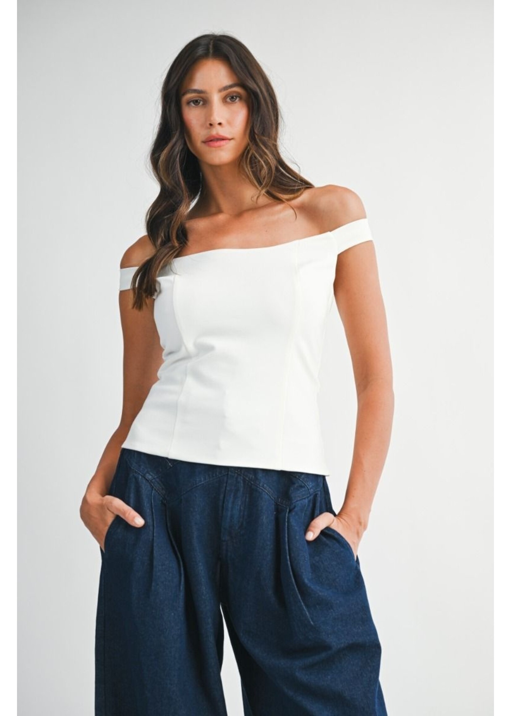 Mable Solid Off Shoulder Fitted Bodice Top - MT2328