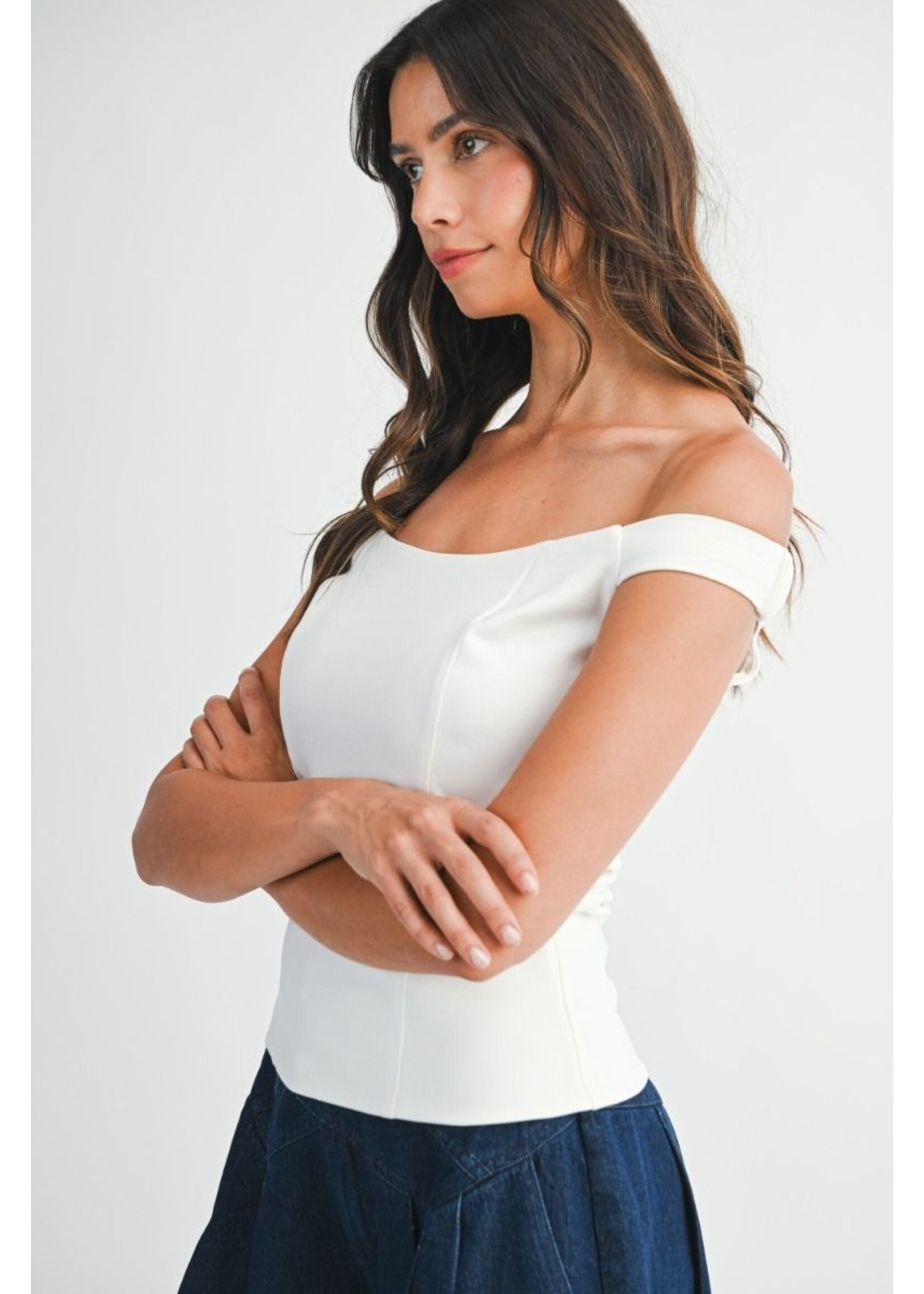 Mable Solid Off Shoulder Fitted Bodice Top - MT2328