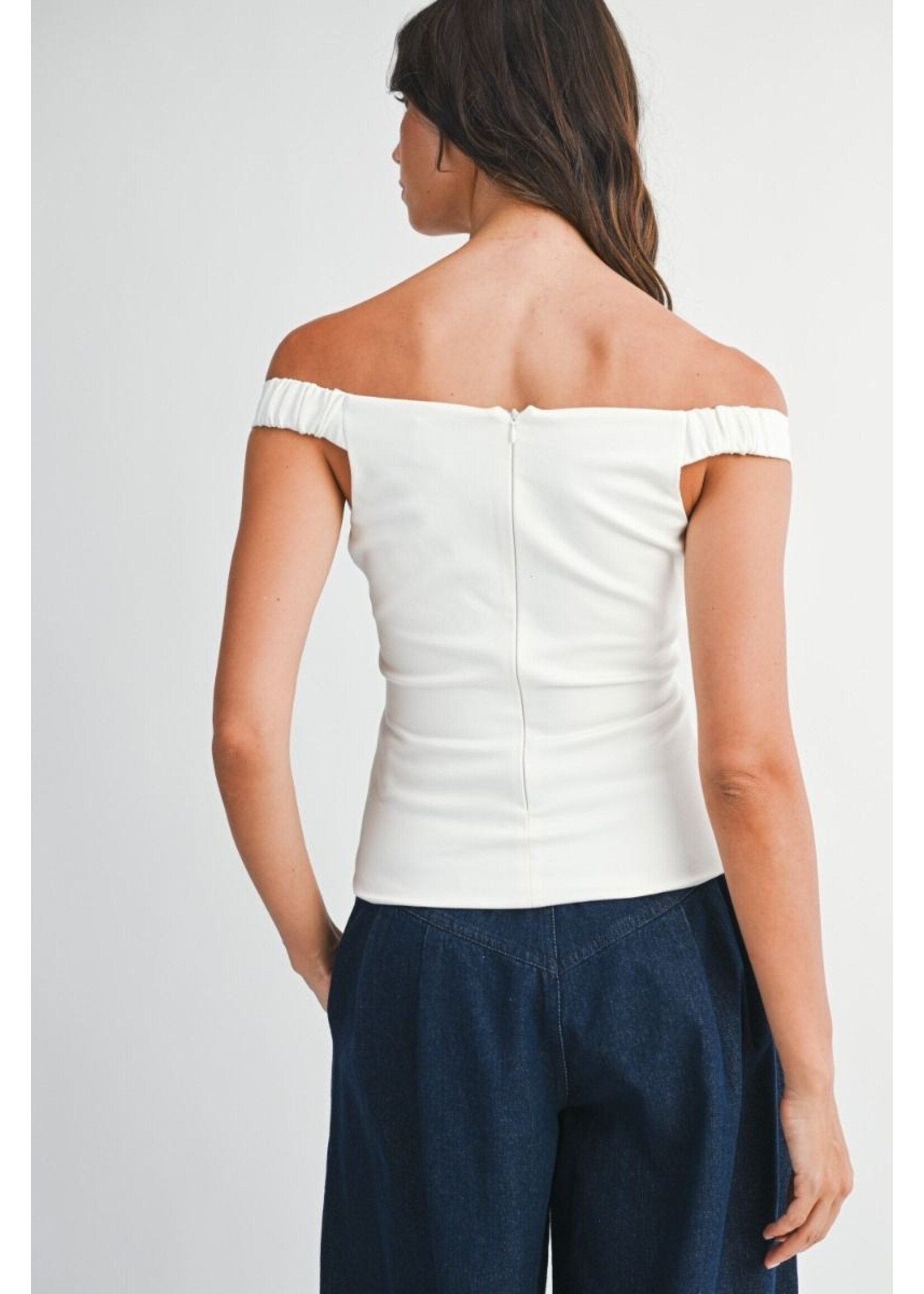 Mable Solid Off Shoulder Fitted Bodice Top - MT2328