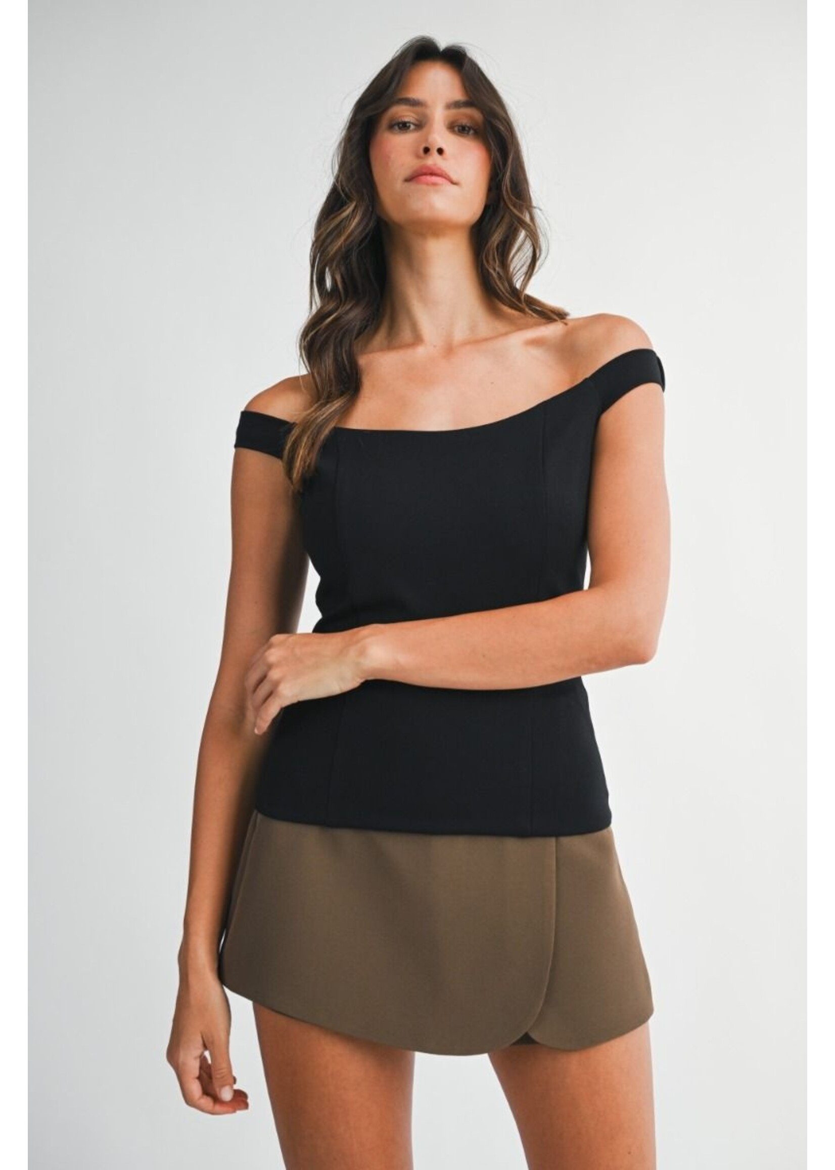 Mable Solid Off Shoulder Fitted Bodice Top - MT2328