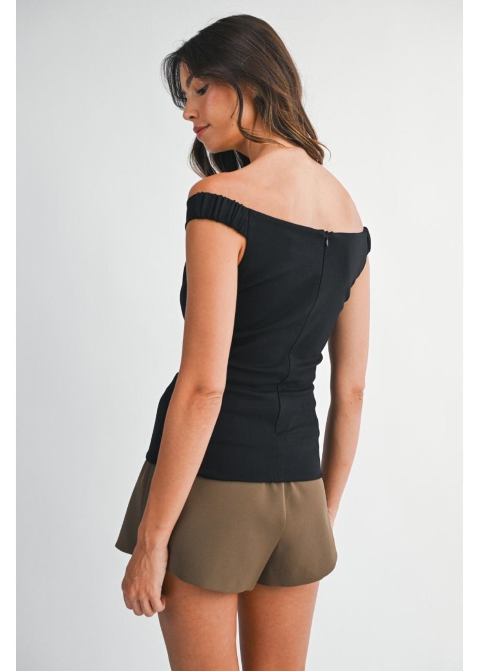 Mable Solid Off Shoulder Fitted Bodice Top - MT2328